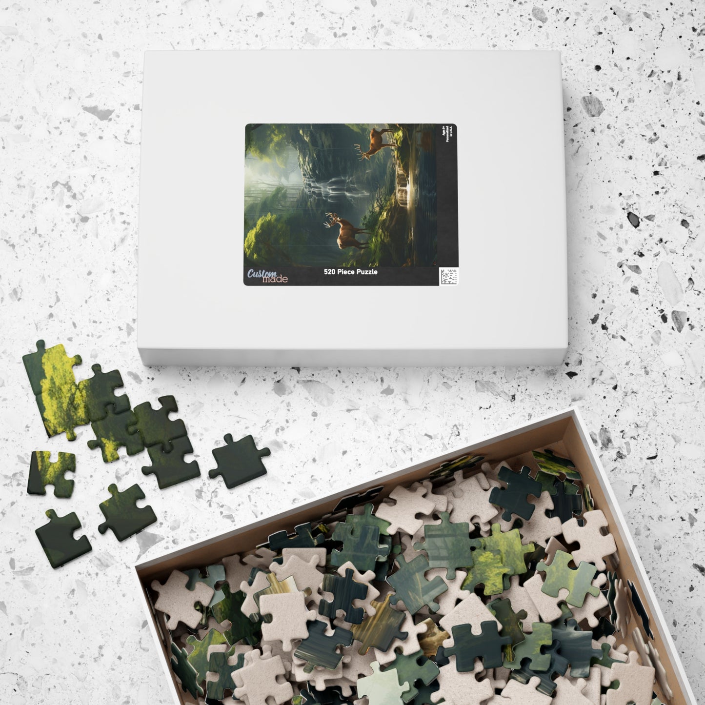 Deer in the Woods Puzzle (500, 1014-piece) | Animal Life Nature Trees Waterfall Light God's Creatures Stag Doe Buck Flora Fauna