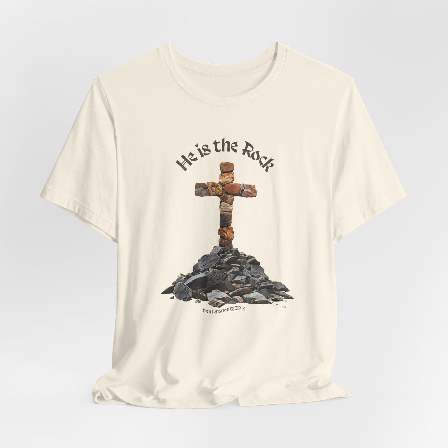 He is the Rock Cross T-Shirt, Small - XL, White or Solid Colors, Unisex Jersey Short Sleeve