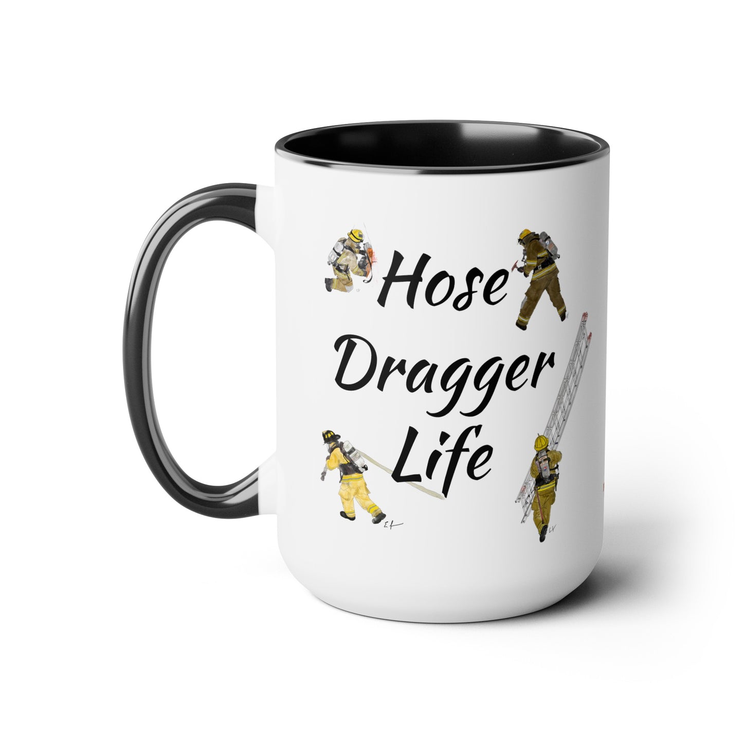 Firefighter "Hose Dragger Life" Two-Tone Coffee Mugs, 15oz Firefighters Gifts Unique Coffee Gift Mug Cup