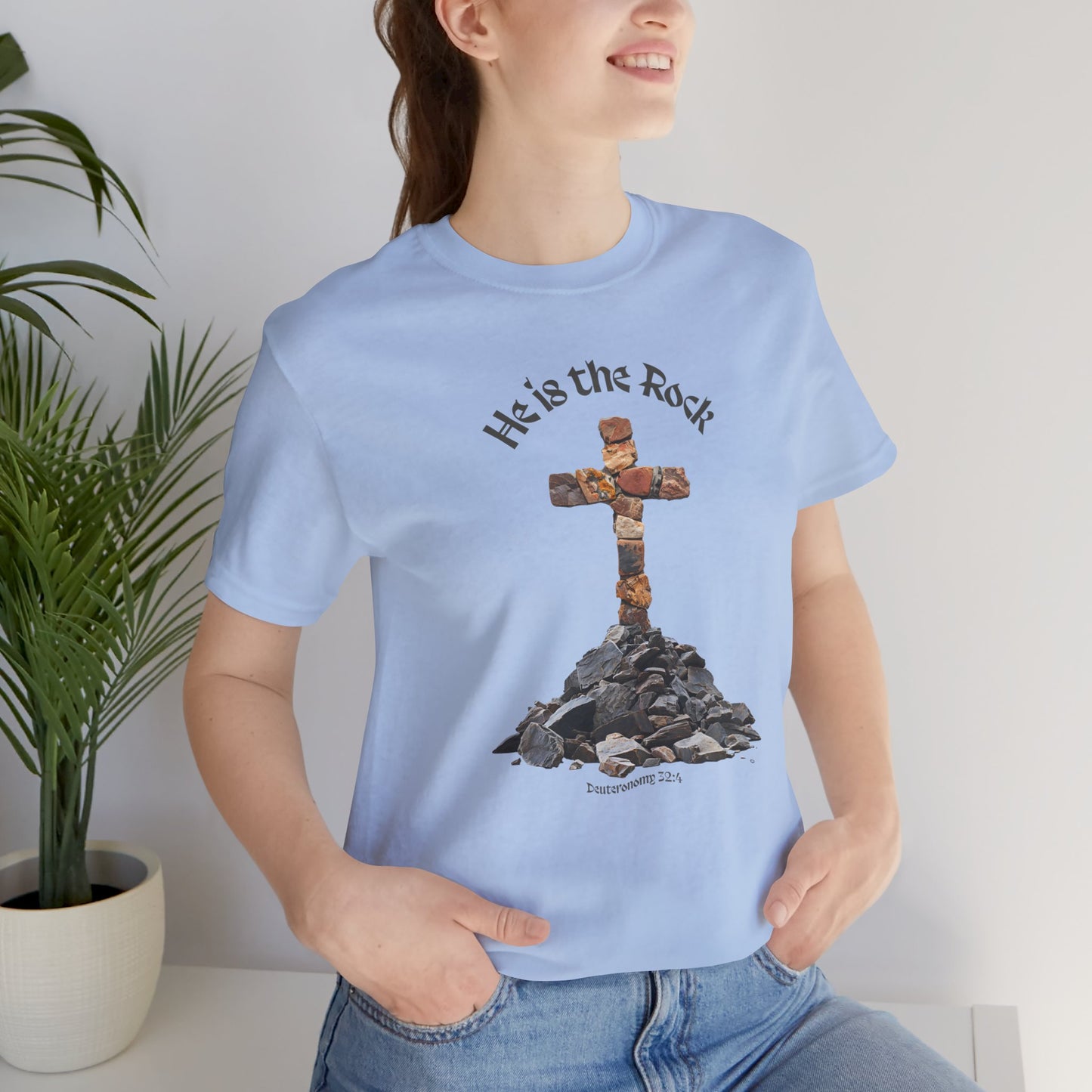 He is the Rock Cross T-Shirt, Small - XL, White or Solid Colors, Unisex Jersey Short Sleeve