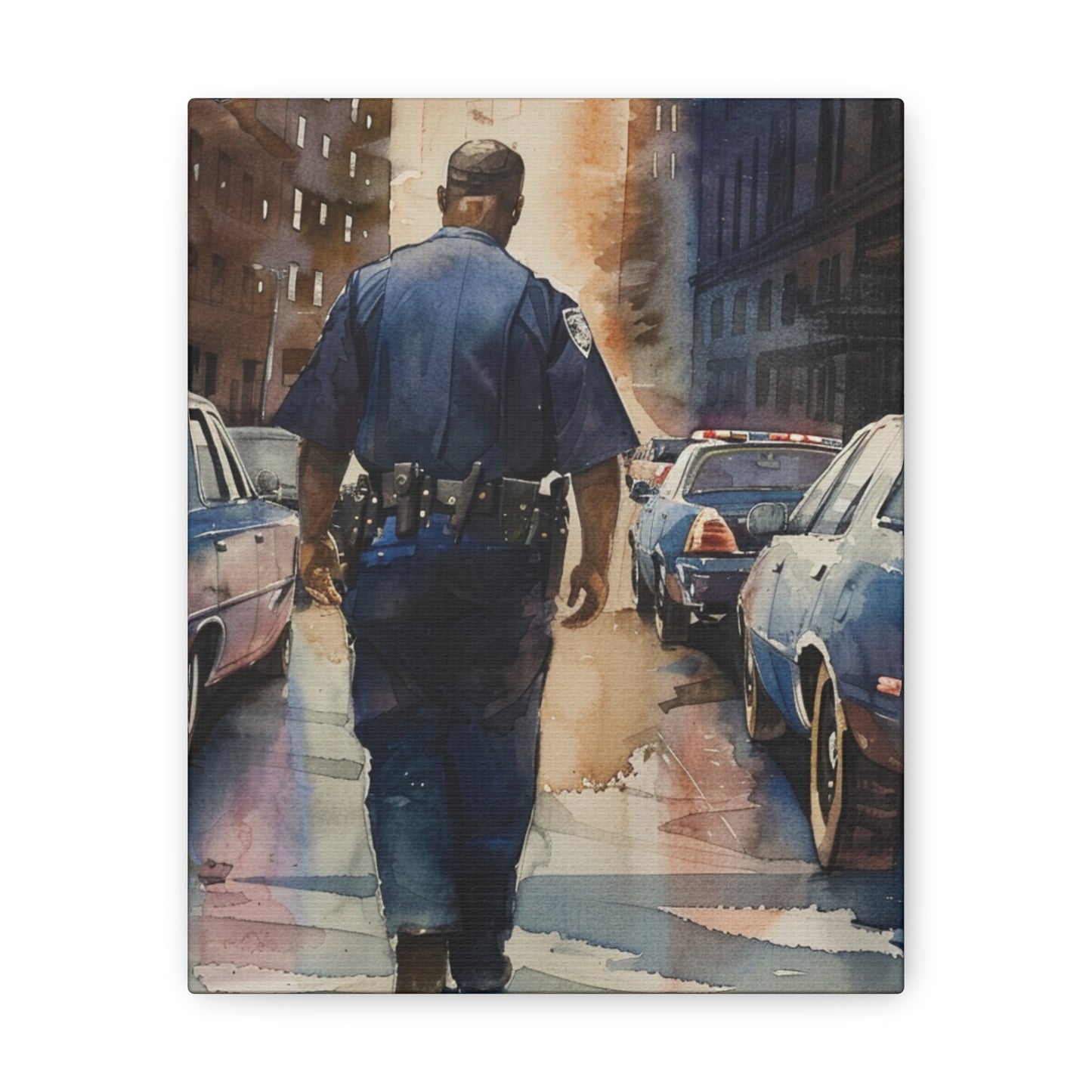 African American Police Officer #4 Canvas Gallery Wraps Watercolor Black Law Enforcement Cop America's Finest Policeman Policemen Artwork