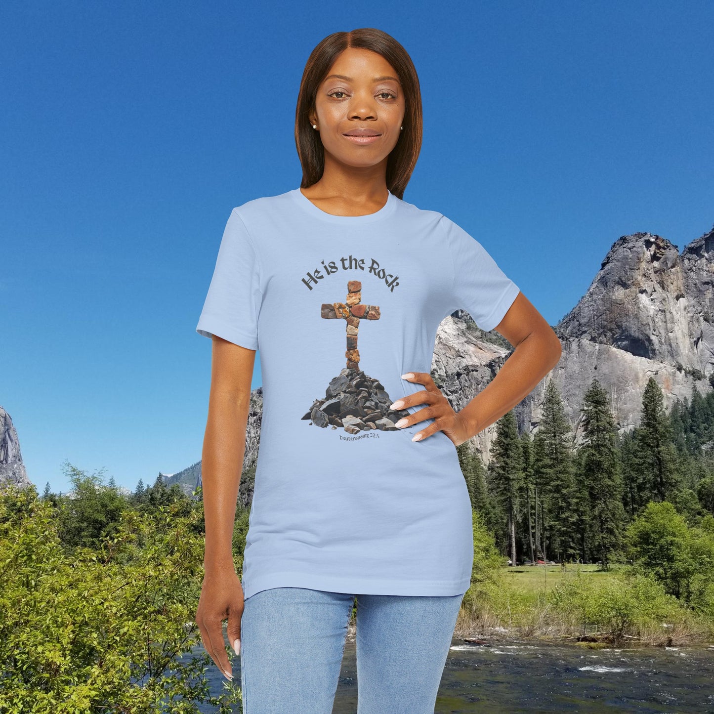 He is the Rock Cross T-Shirt, Small - XL, White or Solid Colors, Unisex Jersey Short Sleeve