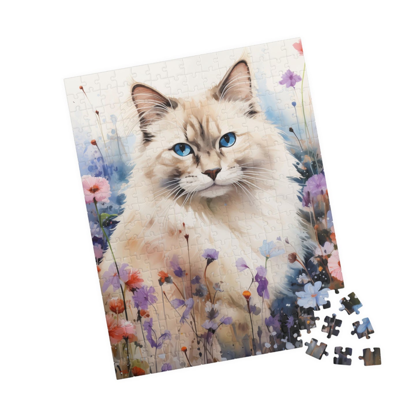 Ragdoll Cat in Wildflowers Jigsaw Puzzle (110, 252, 520, 1014-piece)Feline Pussycat Kitten Family Pet Jig Saw Animals Girls Women Lady