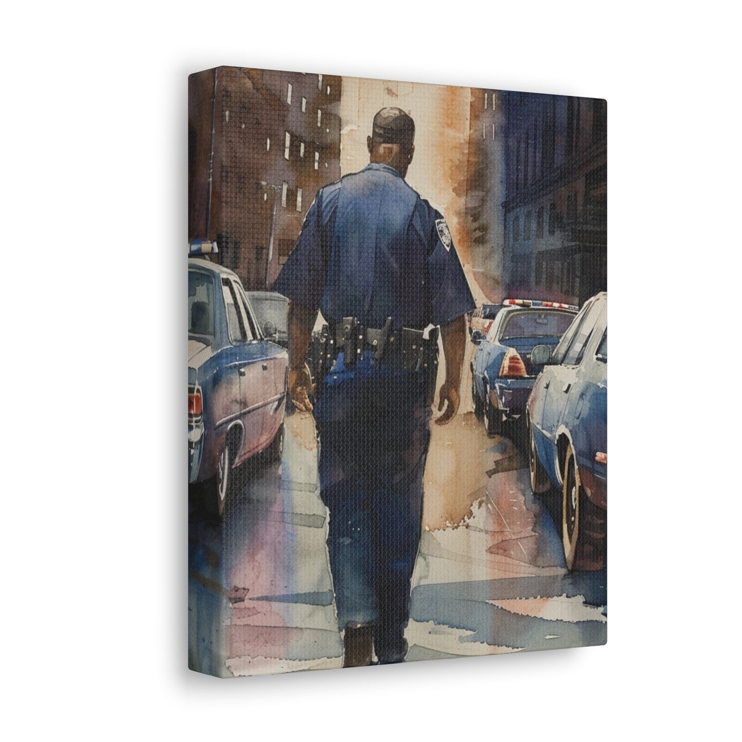 African American Police Officer #4 Canvas Gallery Wraps Watercolor Black Law Enforcement Cop America's Finest Policeman Policemen Artwork