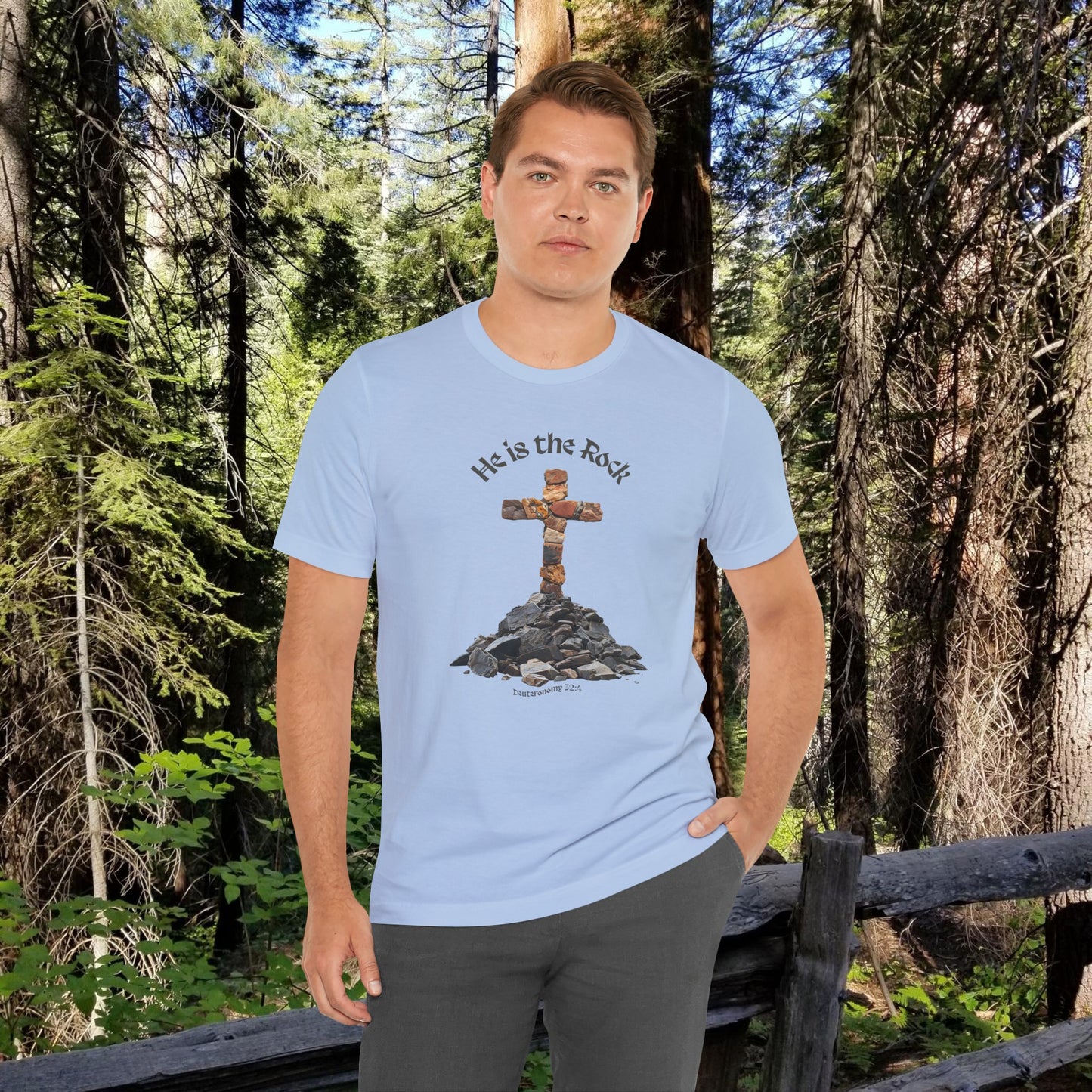 He is the Rock Cross T-Shirt, Small - XL, White or Solid Colors, Unisex Jersey Short Sleeve