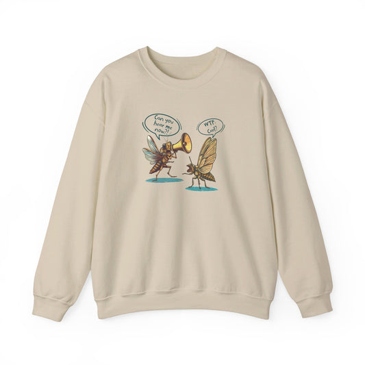 Retro Cicada Cartoon Unisex Crewneck Sweatshirt, 50% Cotton/50% Polyester Blend, 8.0 oz/yd² (271.25 g/m²), Medium-Heavy Fabric, White