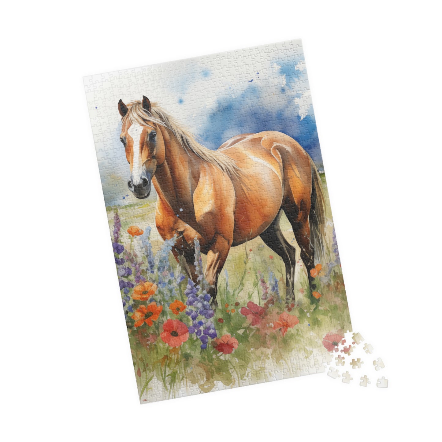 Puzzle of American Quarter Horse in Wildflowers (110, 252, 520, 1014-piece) Equestrian Animal Equine Pony Stallion Mare Racehorse Tabletop Game Jig Saw