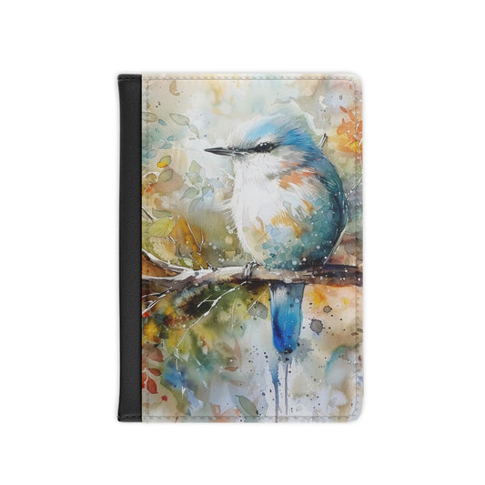 Watercolor Bluebird Passport Cover, Faux Leather, RFID Blocking, 3.9" x 5.8" (10cm x 14.7cm), Inner Pockets