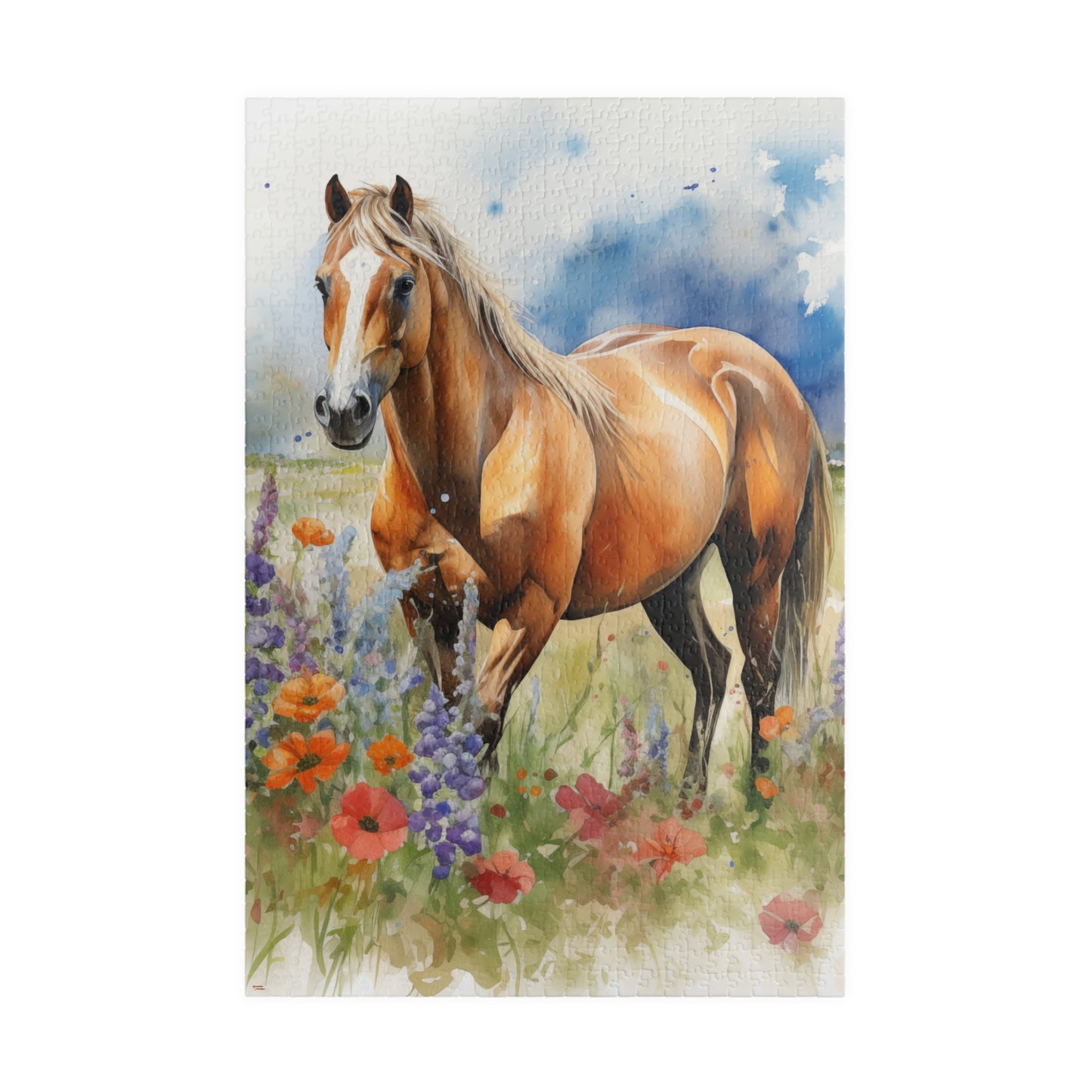 Puzzle of American Quarter Horse in Wildflowers (110, 252, 520, 1014-piece) Equestrian Animal Equine Pony Stallion Mare Racehorse Tabletop Game Jig Saw