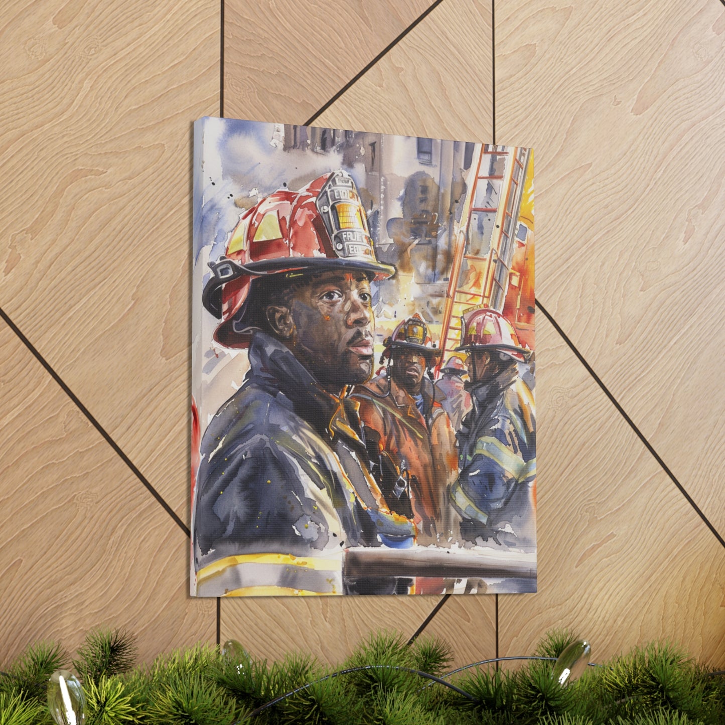 African American Firefighters Design #1 Canvas Gallery Wraps Black Firefighter Fireman Firemen Watercolor First Responder America's Bravest