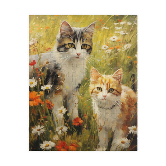 Wildflower Field with Kittens Jigsaw Puzzle, 110-1014 Pieces, Laminated Chipboard 1000 Kitten Kitty Cat Lady Pussycat Feline Jig Saw Animals Ailurophile Girls Women Woman