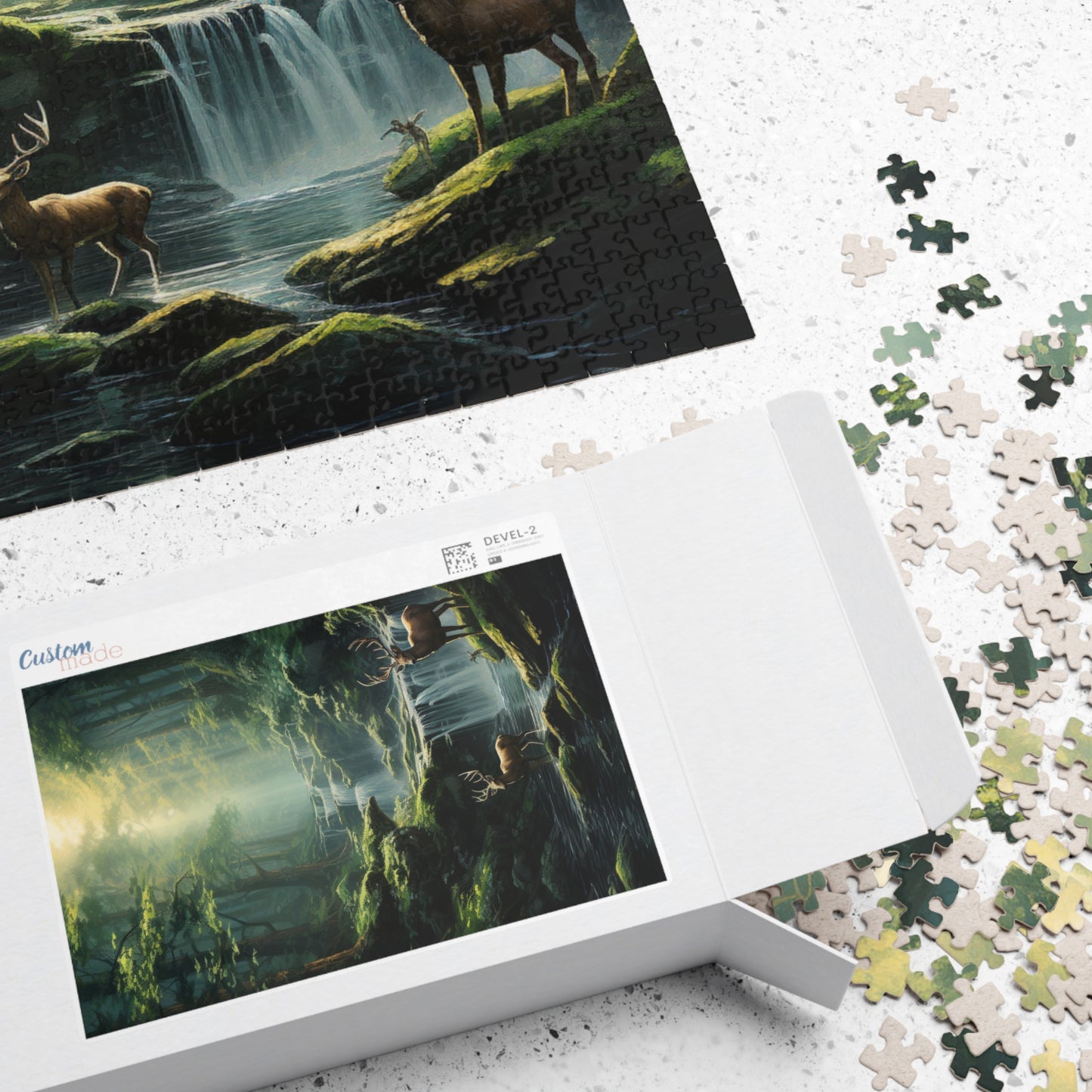 Mother Nature Puzzle (500, 1014-piece) | Natural World Earth God's Creation Deer Stag Buck Forest Woods Waterfall Stream Wild