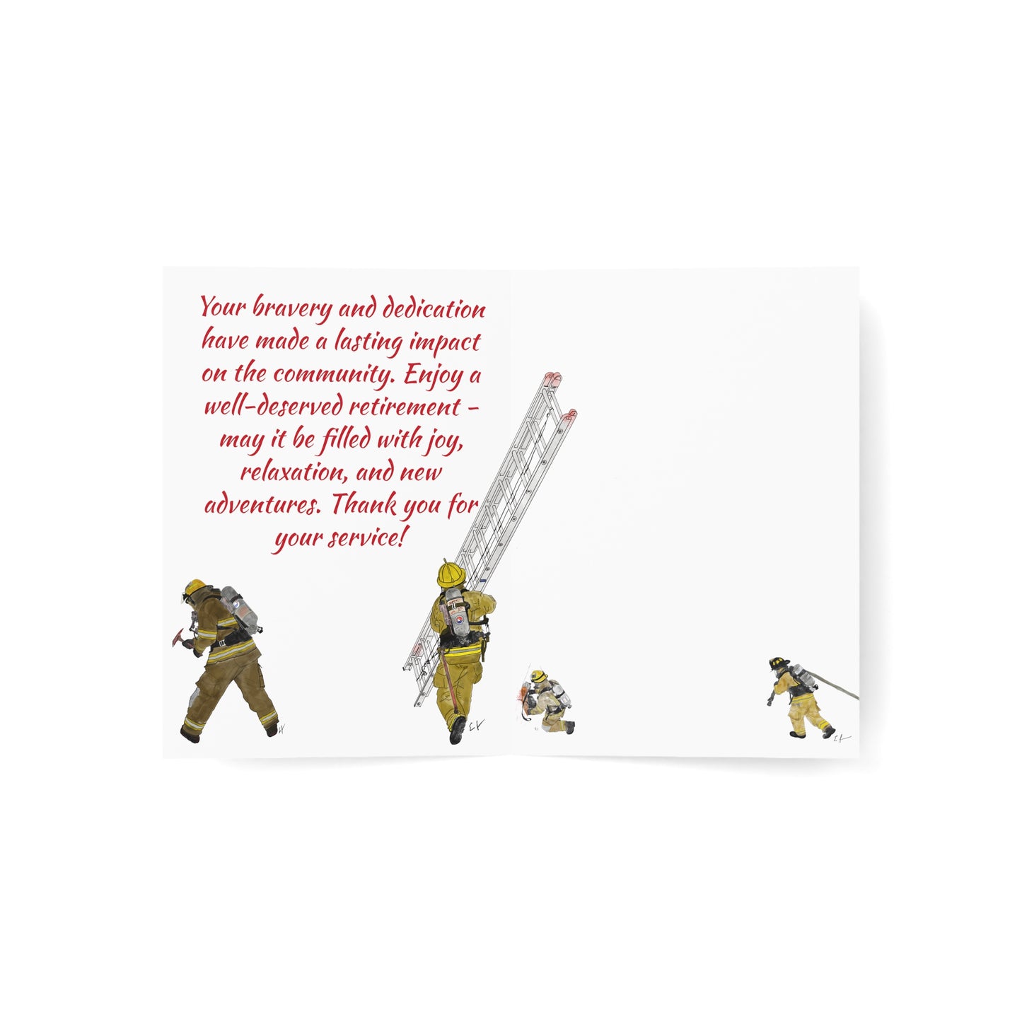 Firefighter Retirement Congratulations Greeting Card (1ea. or 10 pack), 5x7 inches, 270gsm Paper, Watercolor Fire Station Design, Envelope Included