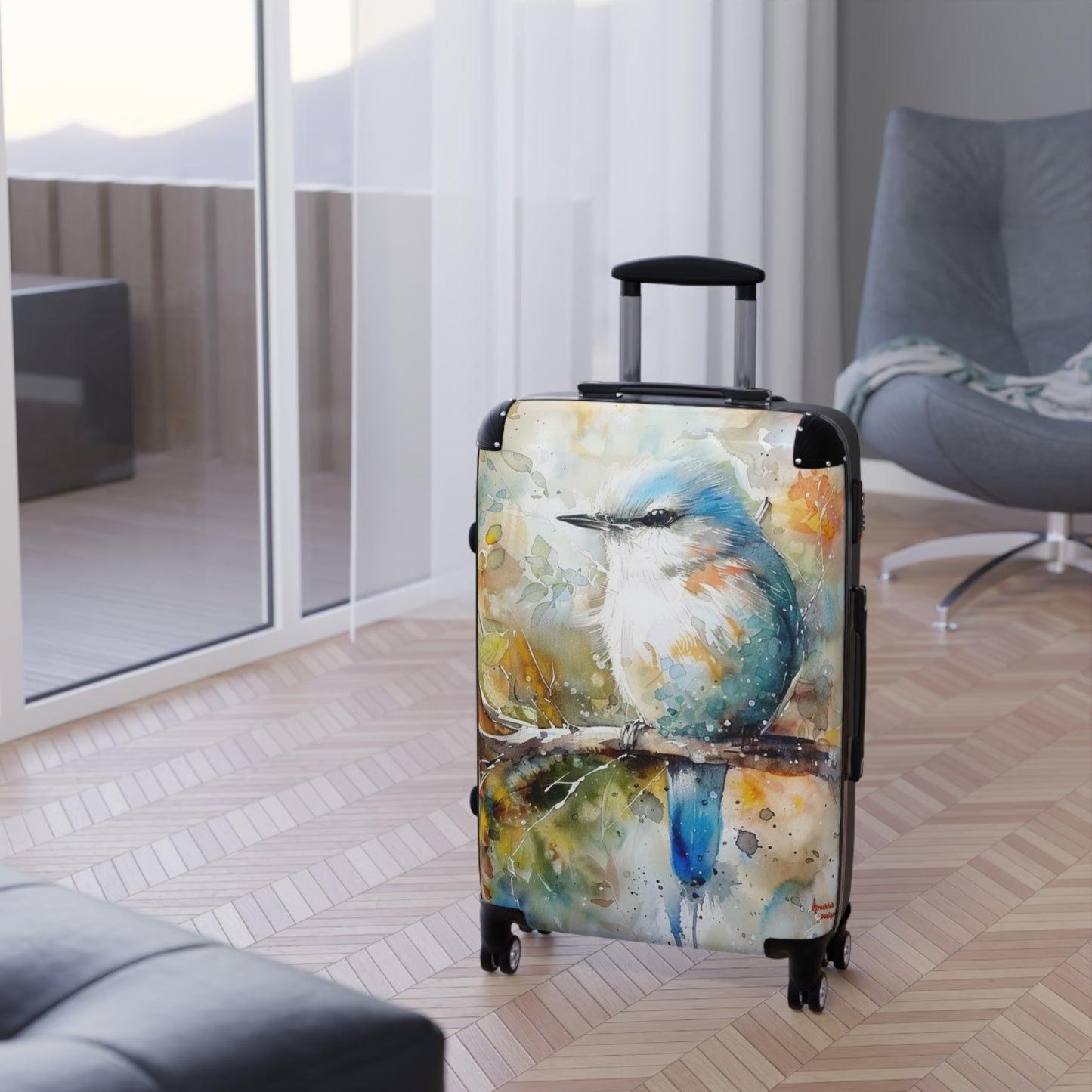 Western Bluebird Suitcase | Wildlife luggage Bird Duffle Travel Bag Carryon Nature Watercolor Animals Beauty Traveling Baggage Gear