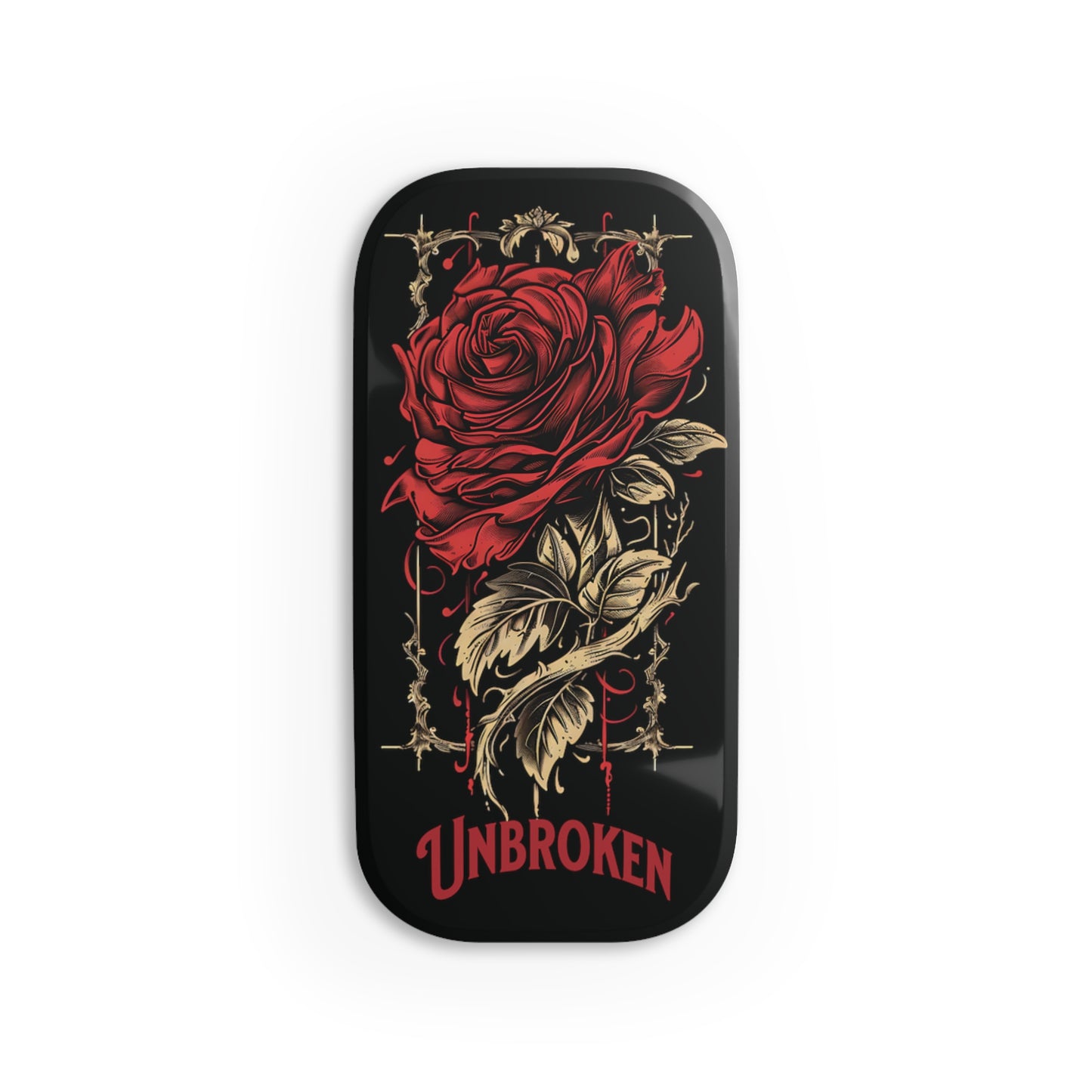 Unbroken Rose Phone Grip, Polycarbonate & Metal, Matte/Glossy Finish, Kickstand, Reusable Adhesive