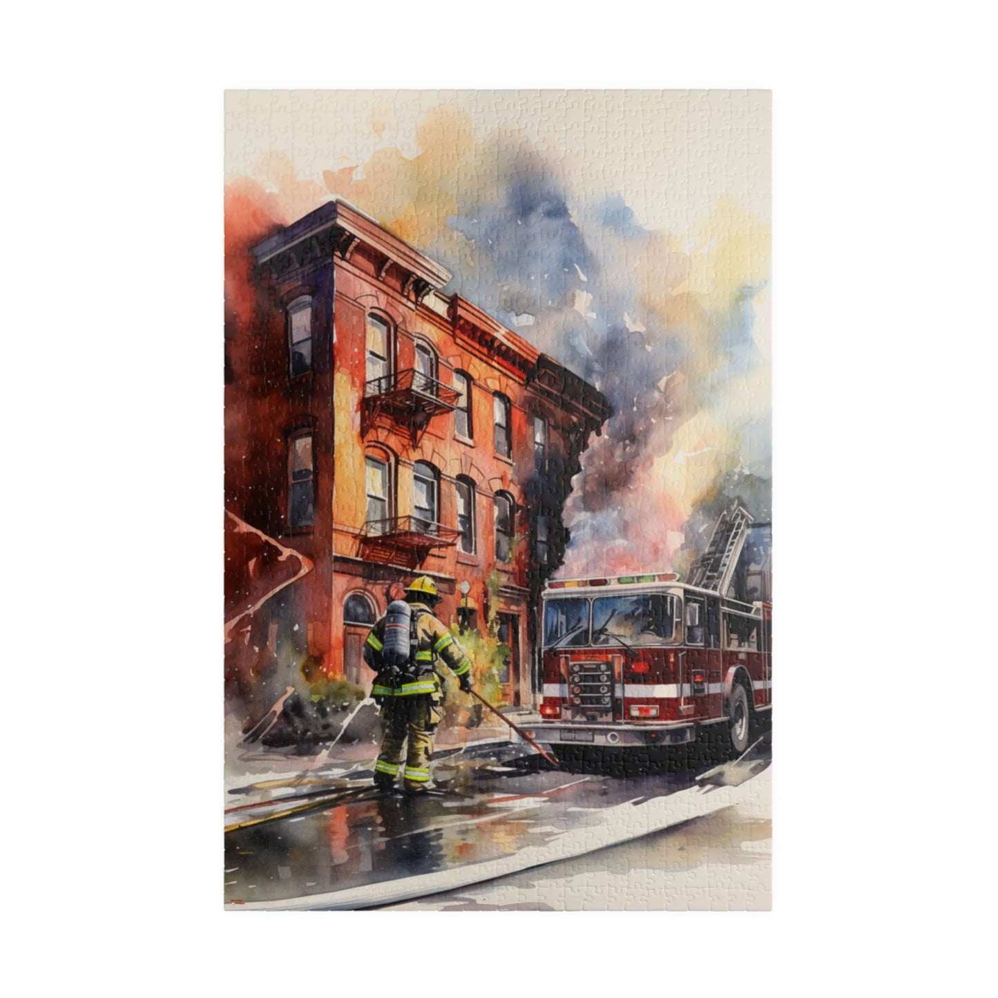 Rowhouse Fire Puzzle (500, 1014-piece) | Firefighters Fighting Fire Service Decor Collection Dept Fireman Jigsaw Game Engine