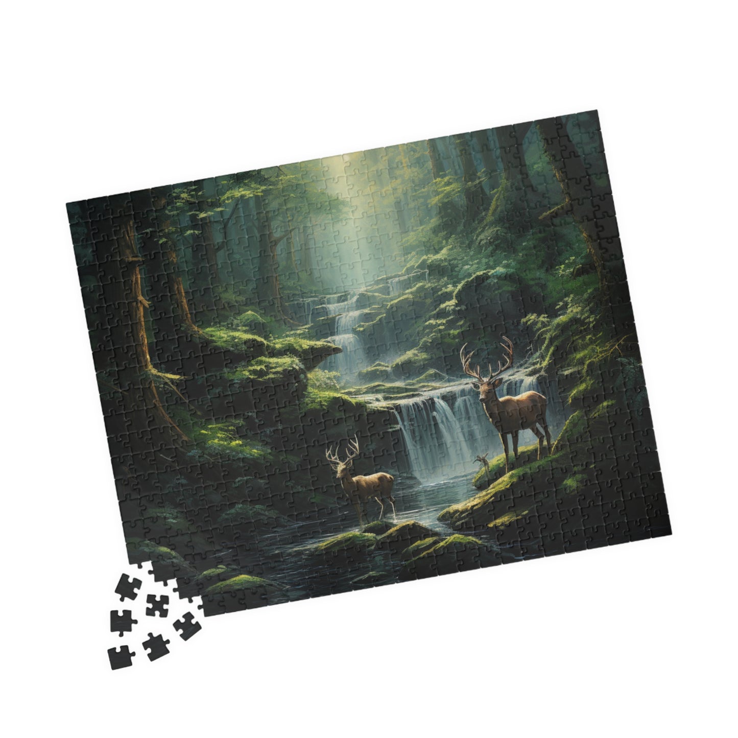 Mother Nature Puzzle (500, 1014-piece) | Natural World Earth God's Creation Deer Stag Buck Forest Woods Waterfall Stream Wild