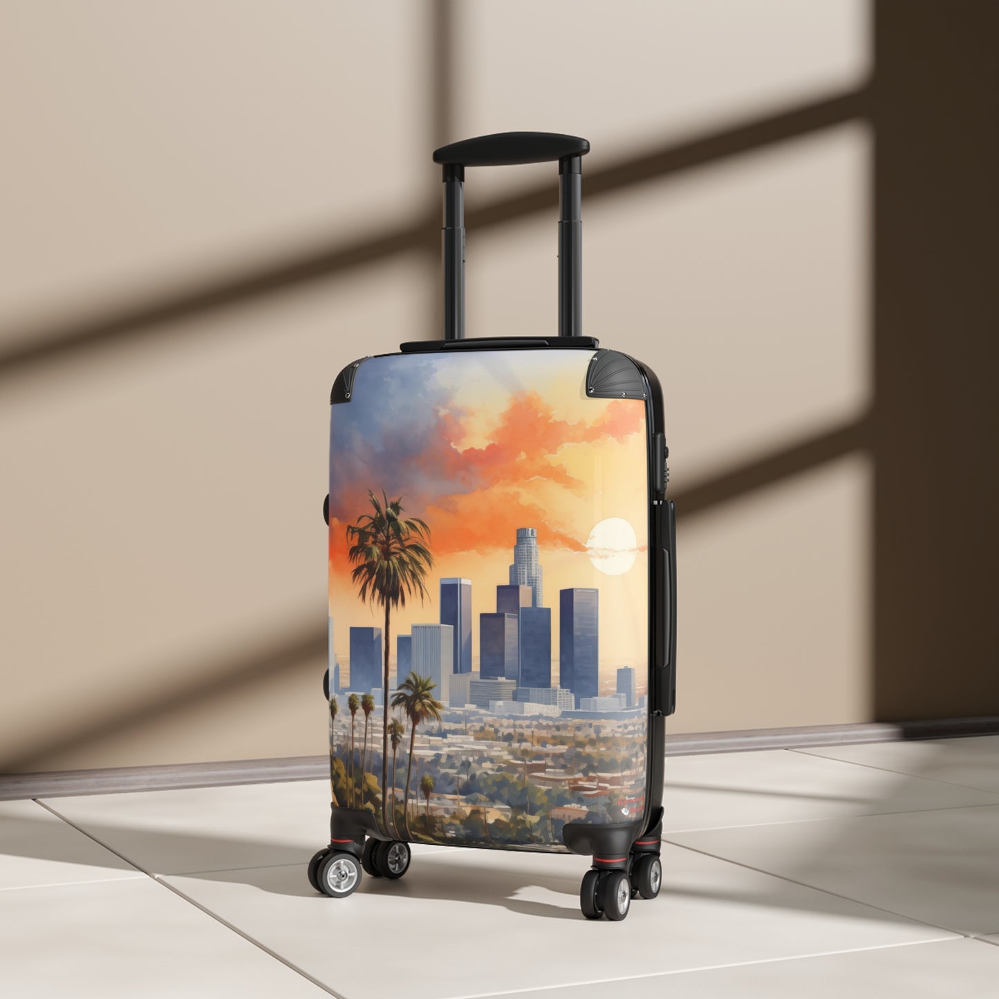 Los Angeles Suitcase | Cityscape Skyline City of Angels Bag Duffle Carry-On Watercolor Traveler California Sunset CA Garment Suit Case