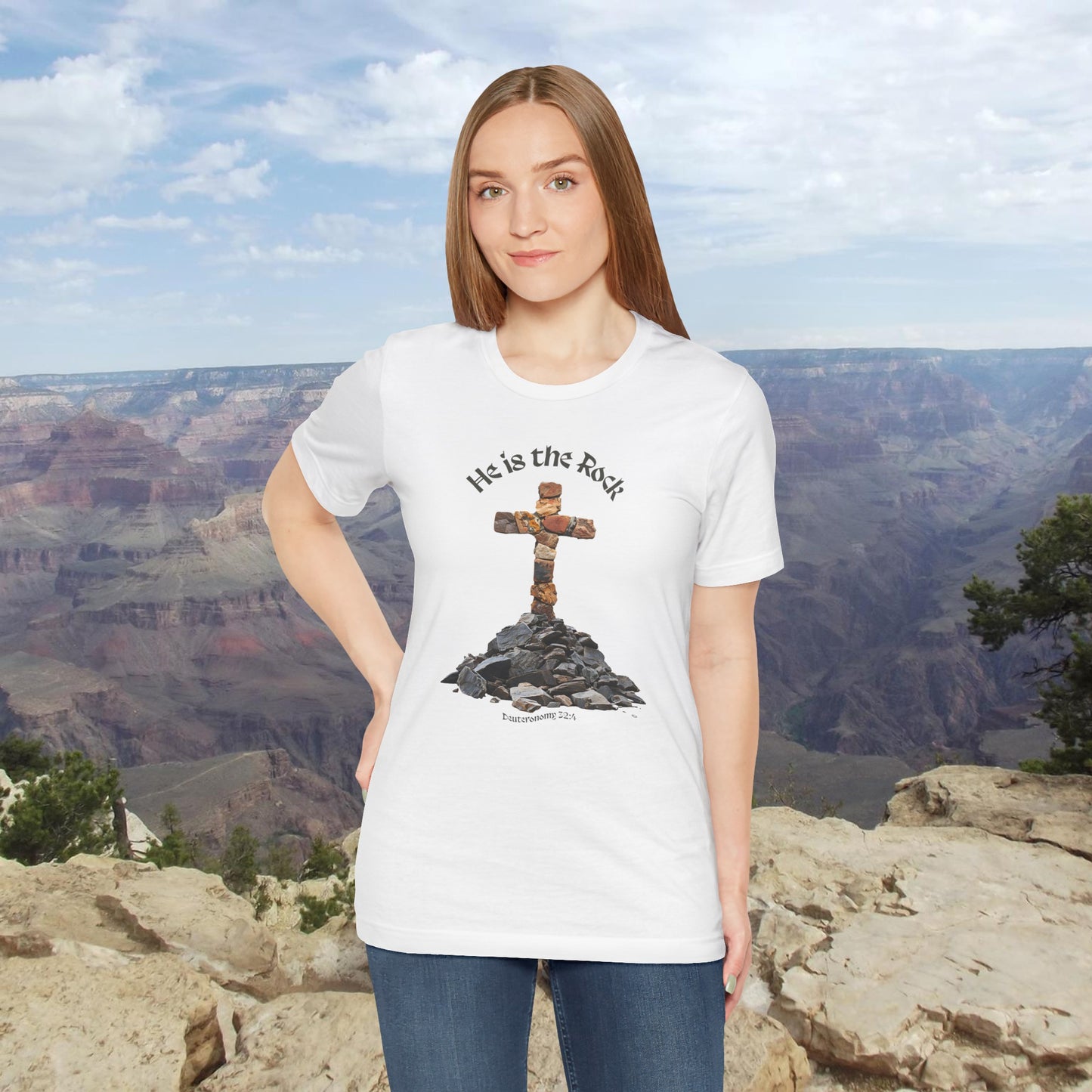 He is the Rock Cross T-Shirt, Small - XL, White or Solid Colors, Unisex Jersey Short Sleeve