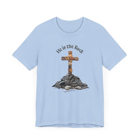 He is the Rock Cross T-Shirt, Small - XL, White or Solid Colors, Unisex Jersey Short Sleeve