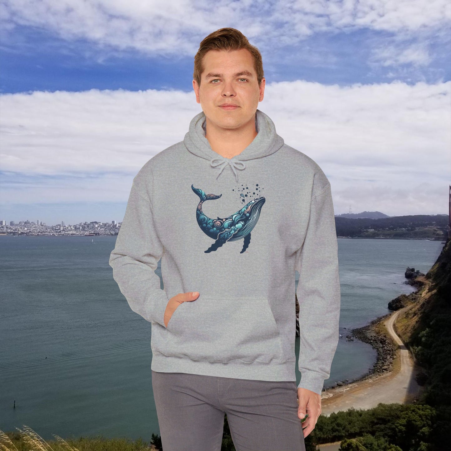 Humpback Whale Unisex Heavy Blend™ Hooded Sweatshirt | Abstract Whales Marine Mammal Blue Colorful Hoodie Ocean Animals Sea Life