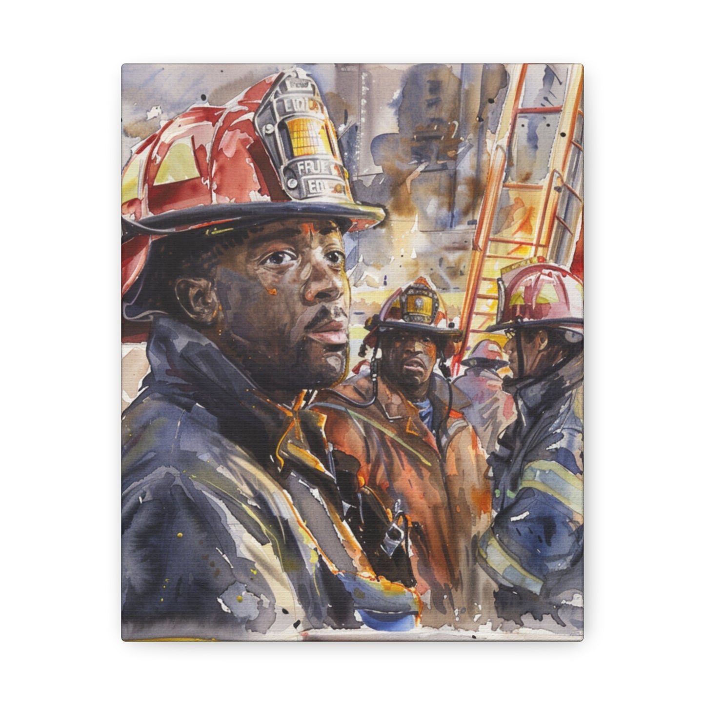 African American Firefighters Design #1 Canvas Gallery Wraps Black Firefighter Fireman Firemen Watercolor First Responder America's Bravest