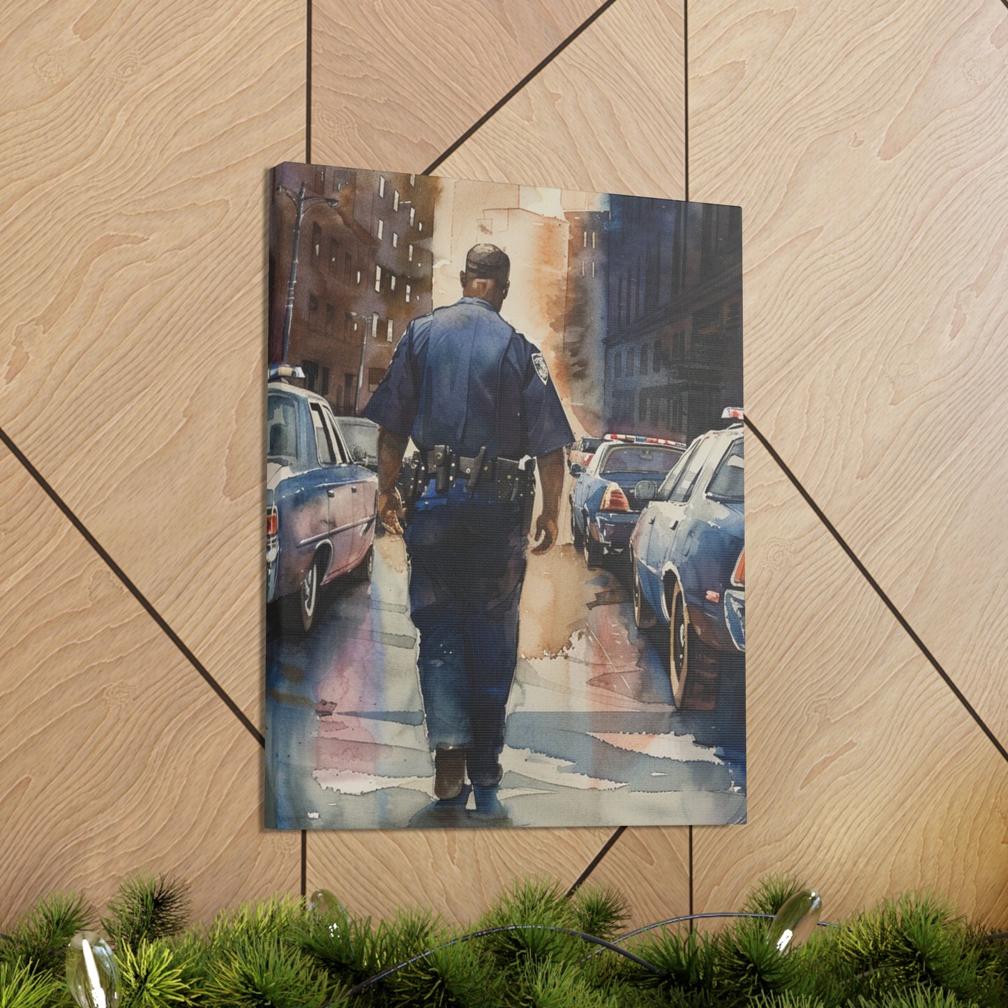 African American Police Officer #4 Canvas Gallery Wraps Watercolor Black Law Enforcement Cop America's Finest Policeman Policemen Artwork