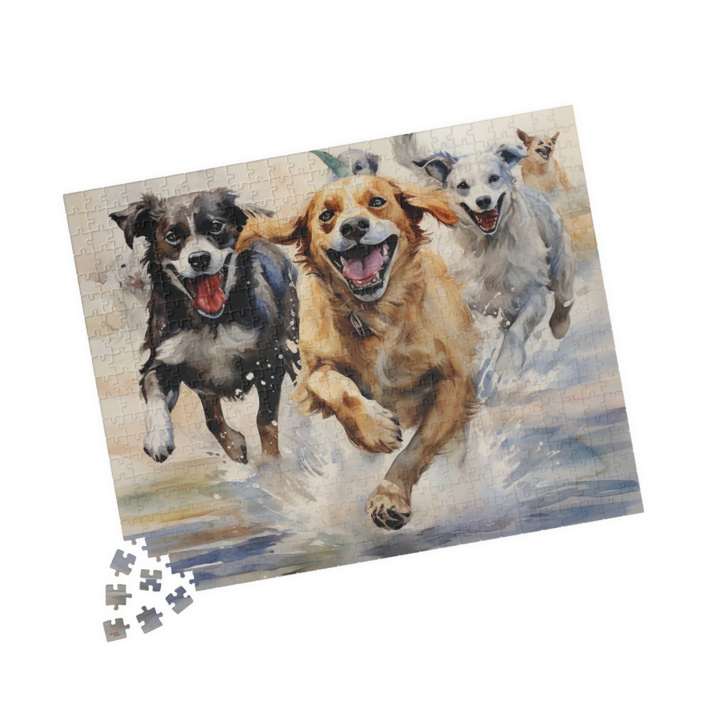 Mutts at Play Puzzle (110, 252, 500, 1014-piece) | Dogs Family Friends K9 Canine Pals Dog Buddies Pets Fur Babies Water Color Art Jig Saw