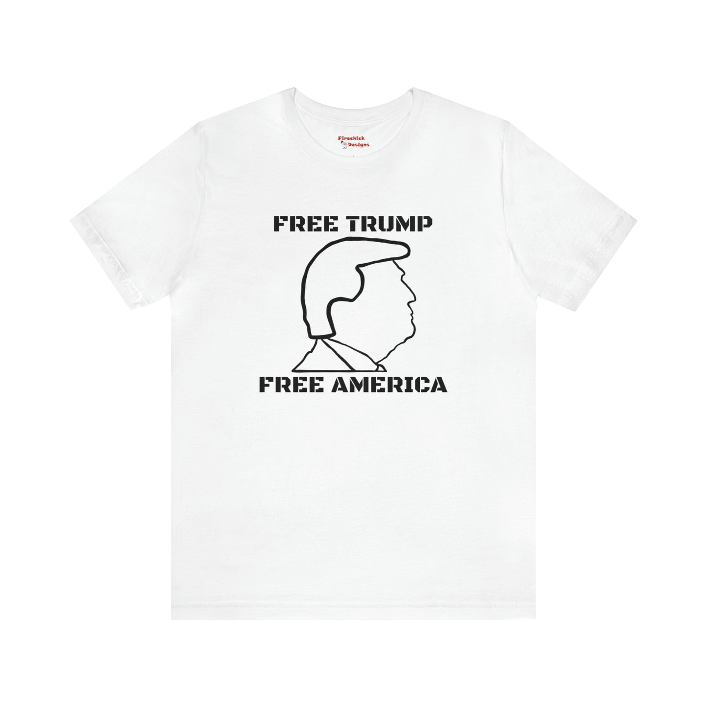 Free Trump Free America Bold Text Unisex Jersey Short Sleeve Tee | MAGA America First POTUS 45 Donald American Freedom Save USA Republican 2024