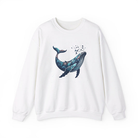 Whale Print Sweatshirt, Unisex Heavy Blend™ Crewneck Sweatshirt, Abstract Humpback Design, Poly-Cotton Comfort Fit