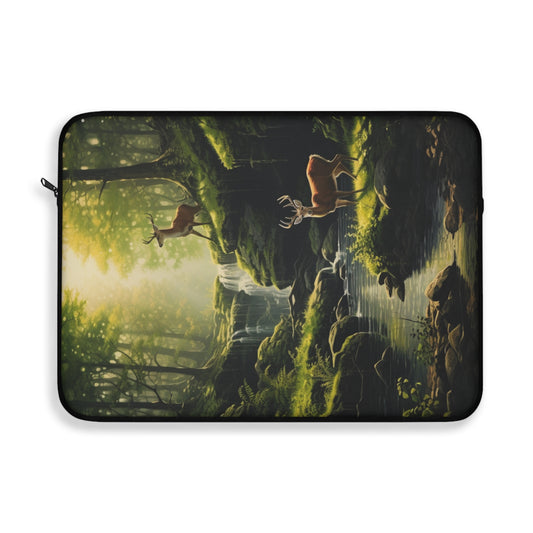 In God's Light Laptop Sleeve | Tablet Cover Deer Buck Stag Waterfall Forest Woods Nature God's Country Wilderness Computer Case Beautiful