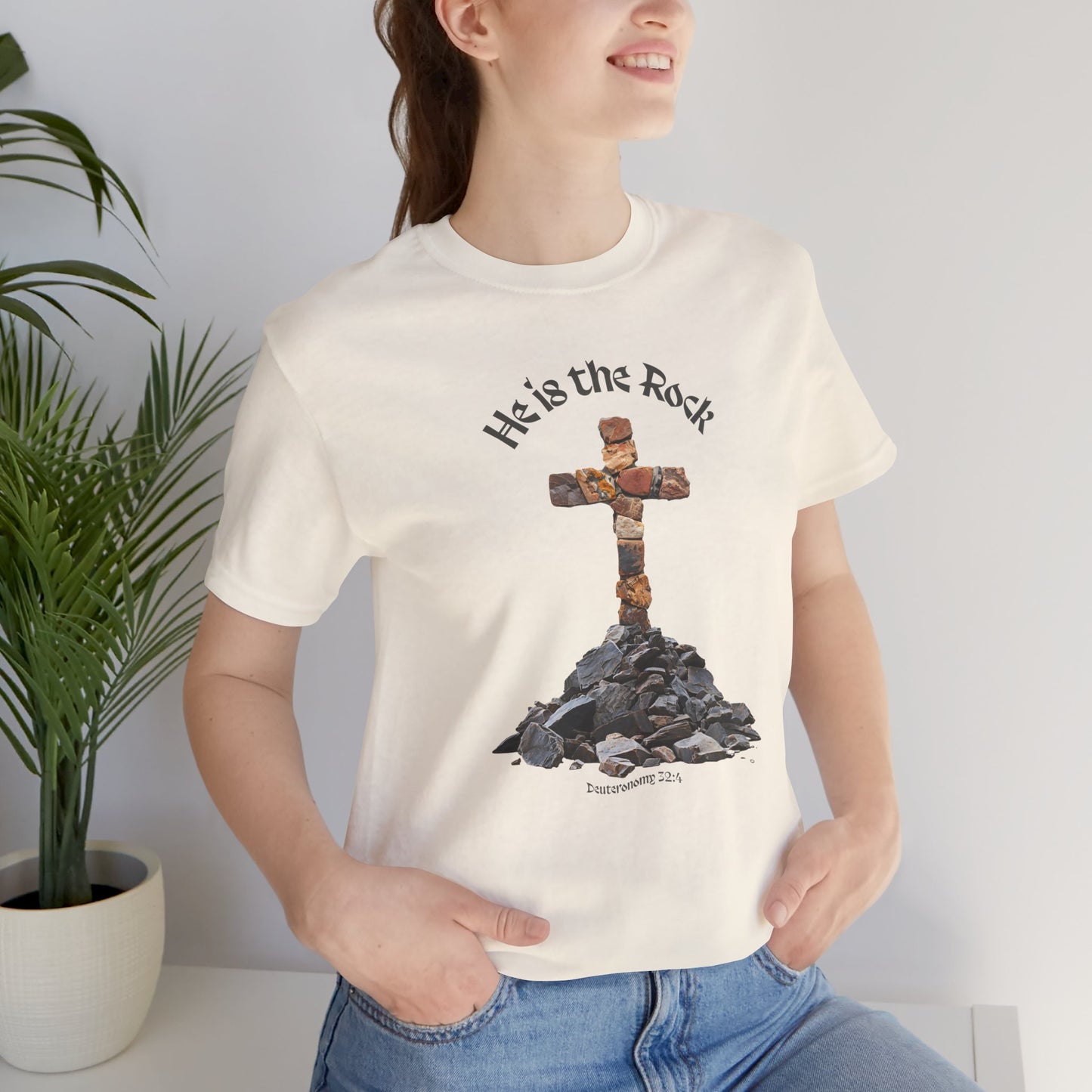 He is the Rock Cross T-Shirt, Small - XL, White or Solid Colors, Unisex Jersey Short Sleeve