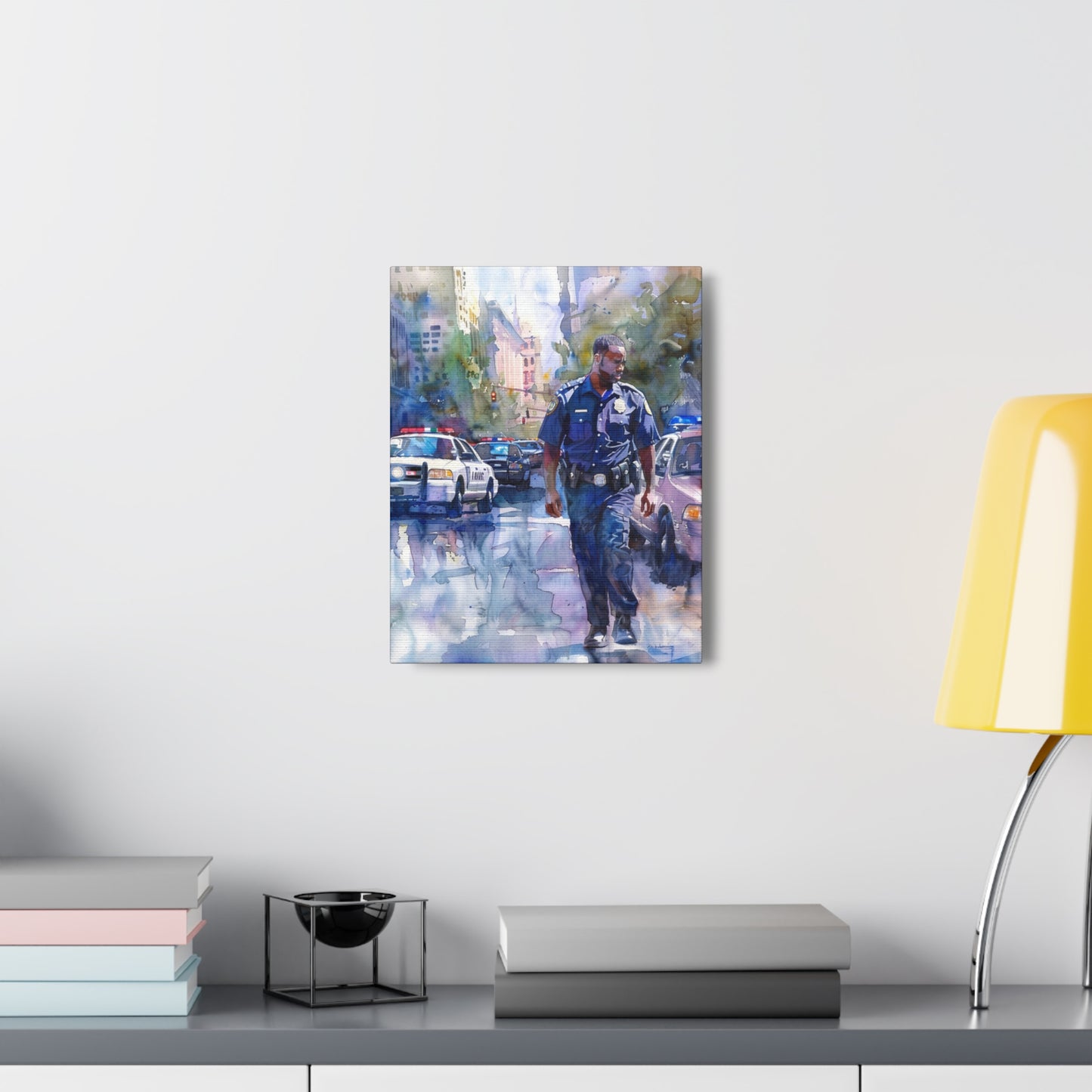 African American Police Officer #1 Canvas Gallery Wraps Watercolor Black Law Enforcement Cop America's Finest Policeman Policemen Artwork