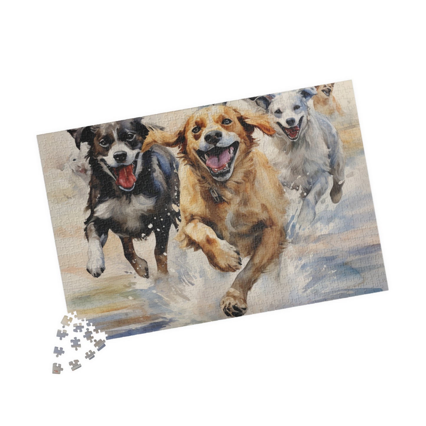 Mutts at Play Puzzle (110, 252, 500, 1014-piece) | Dogs Family Friends K9 Canine Pals Dog Buddies Pets Fur Babies Water Color Art Jig Saw