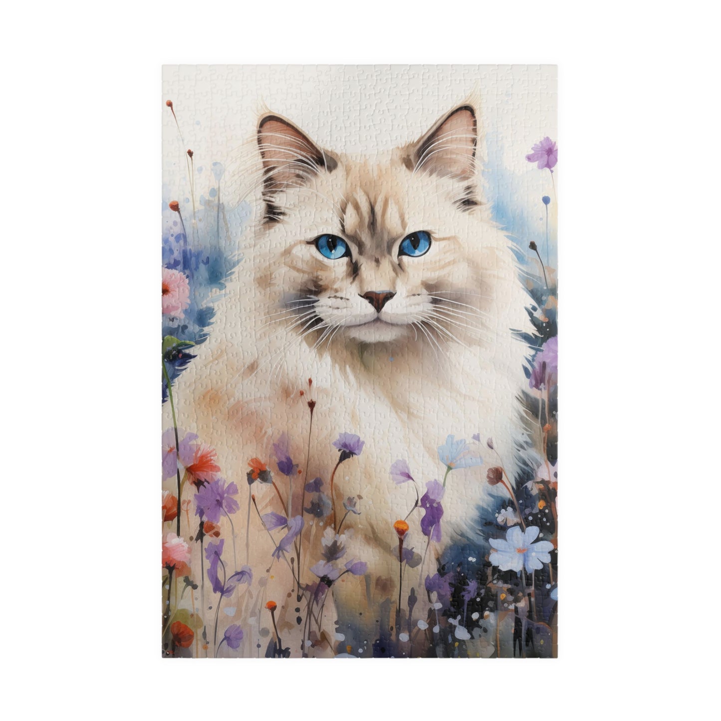 Ragdoll Cat in Wildflowers Jigsaw Puzzle (110, 252, 520, 1014-piece)Feline Pussycat Kitten Family Pet Jig Saw Animals Girls Women Lady