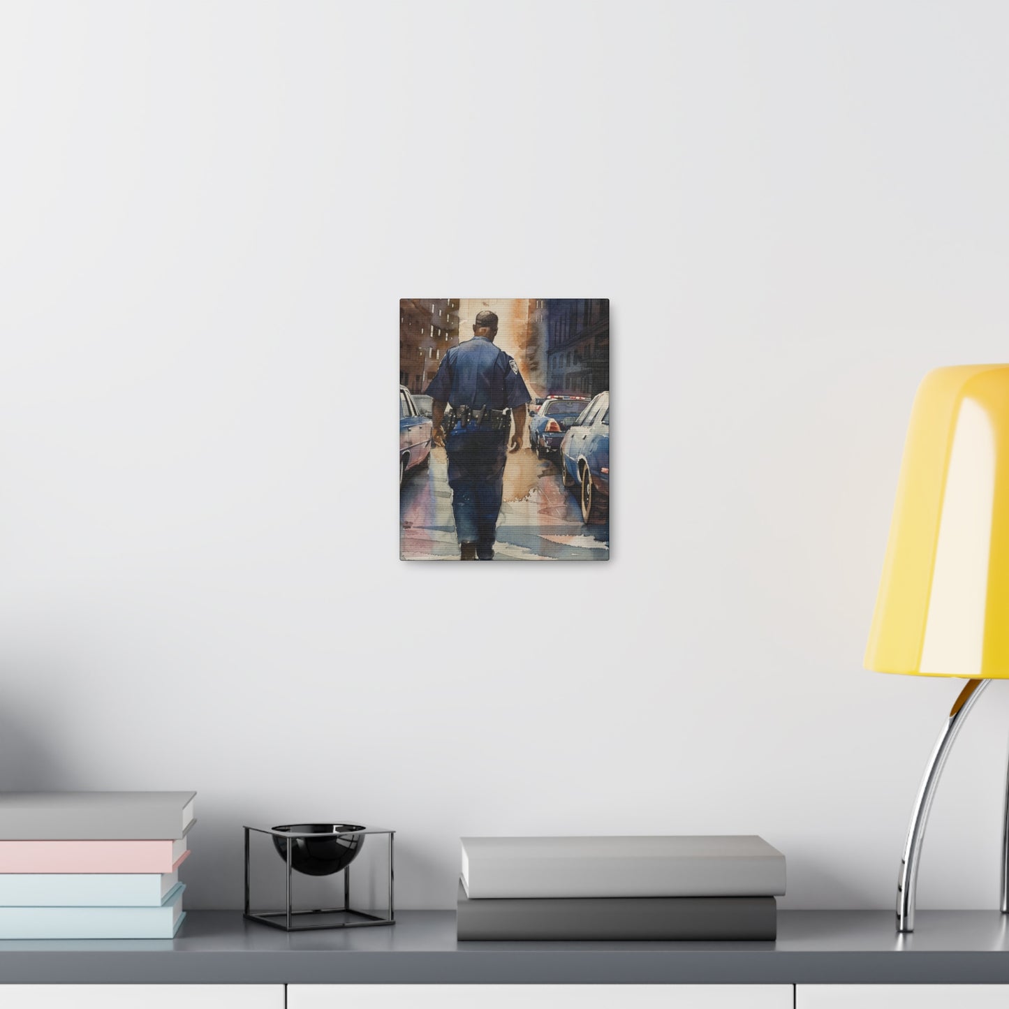 African American Police Officer #4 Canvas Gallery Wraps Watercolor Black Law Enforcement Cop America's Finest Policeman Policemen Artwork