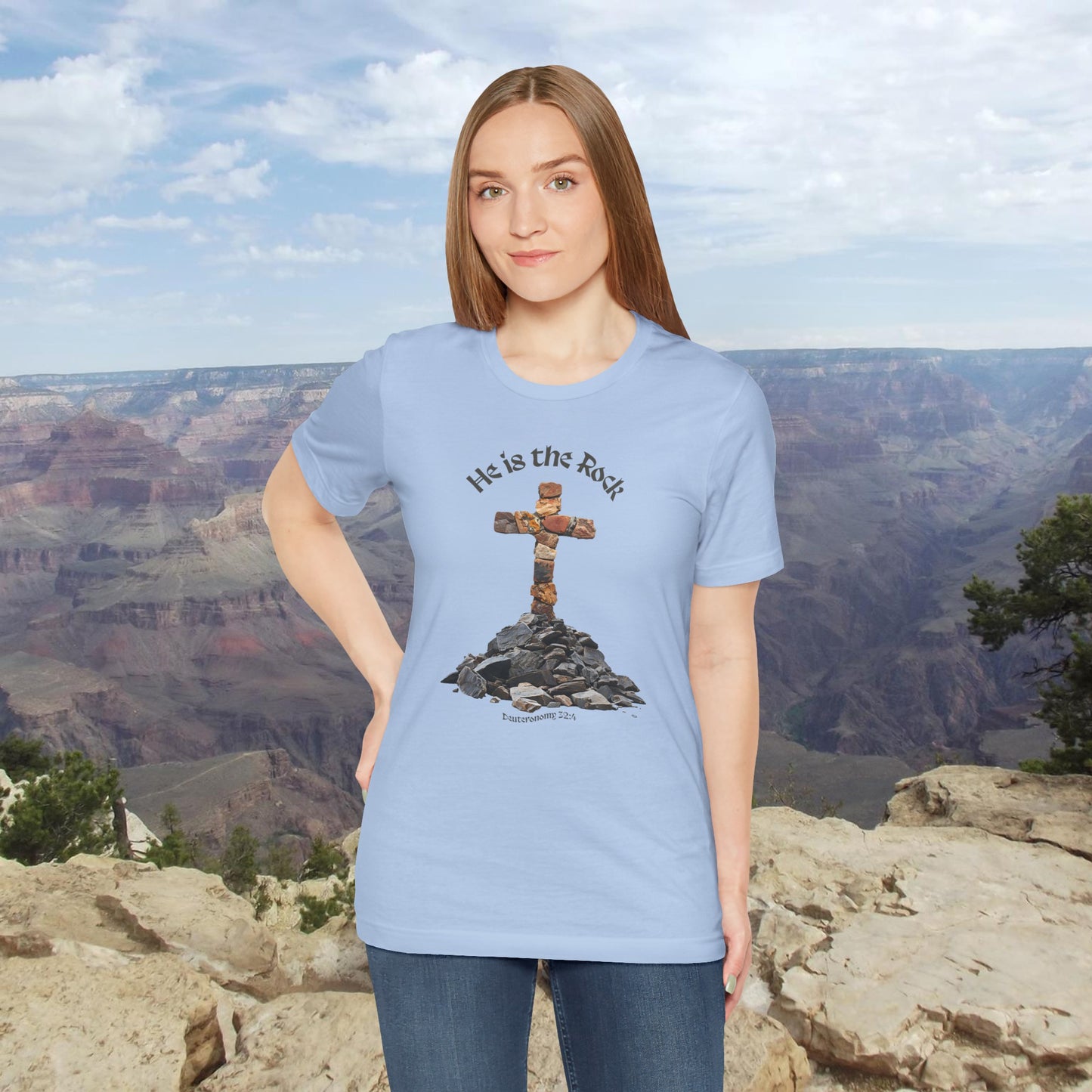 He is the Rock Cross T-Shirt, Small - XL, White or Solid Colors, Unisex Jersey Short Sleeve