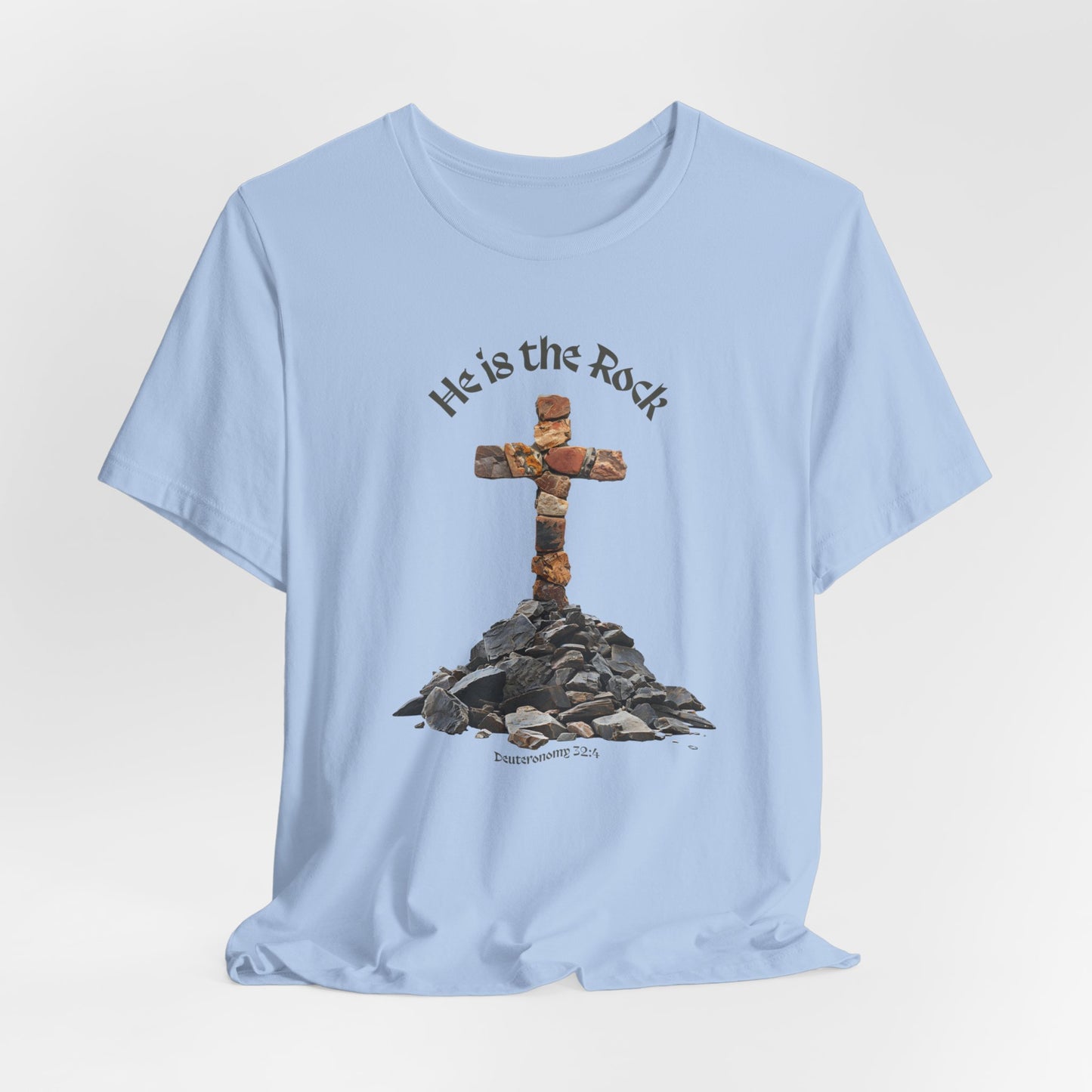 He is the Rock Cross T-Shirt, Small - XL, White or Solid Colors, Unisex Jersey Short Sleeve