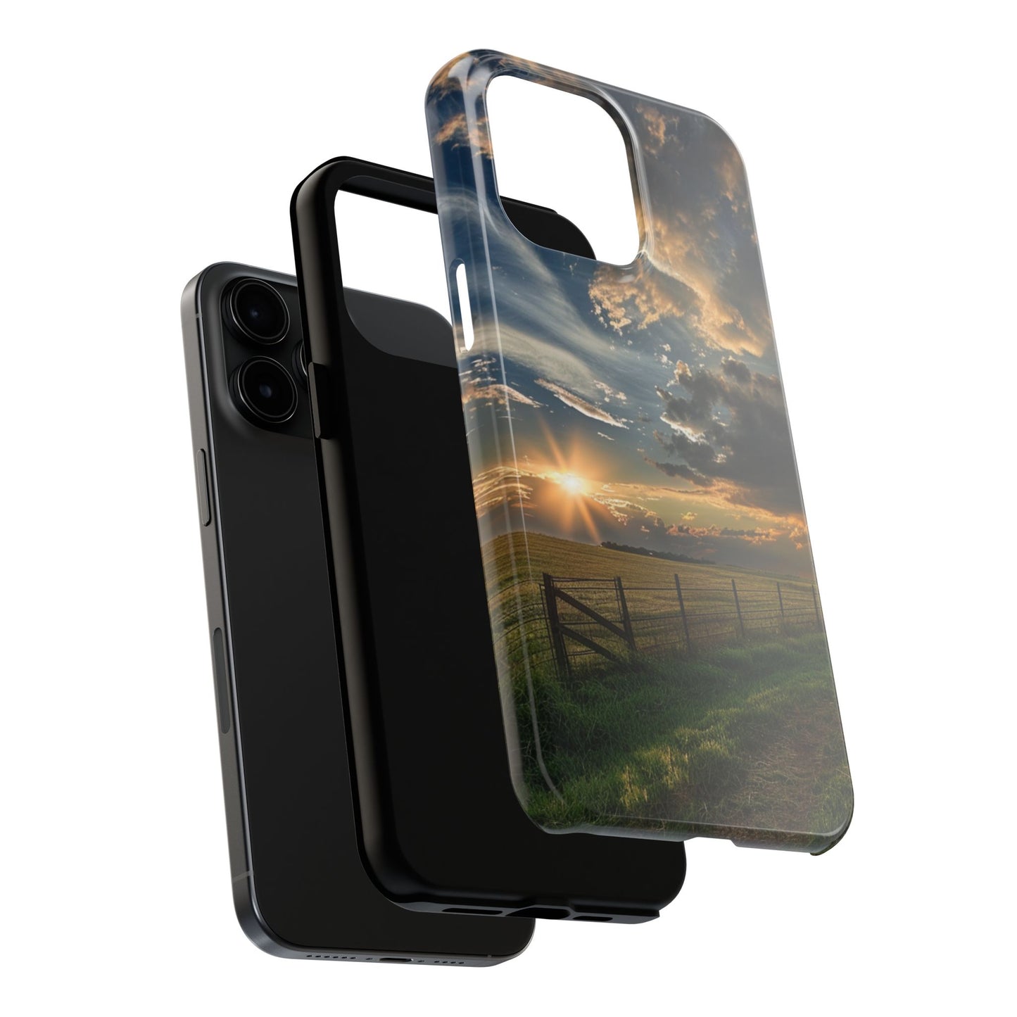 Tough iPhone 15 Series Phone Case, Scenic American Heartland Design, Polycarbonate Shell, TPU Lining, Wireless Charging Compatible