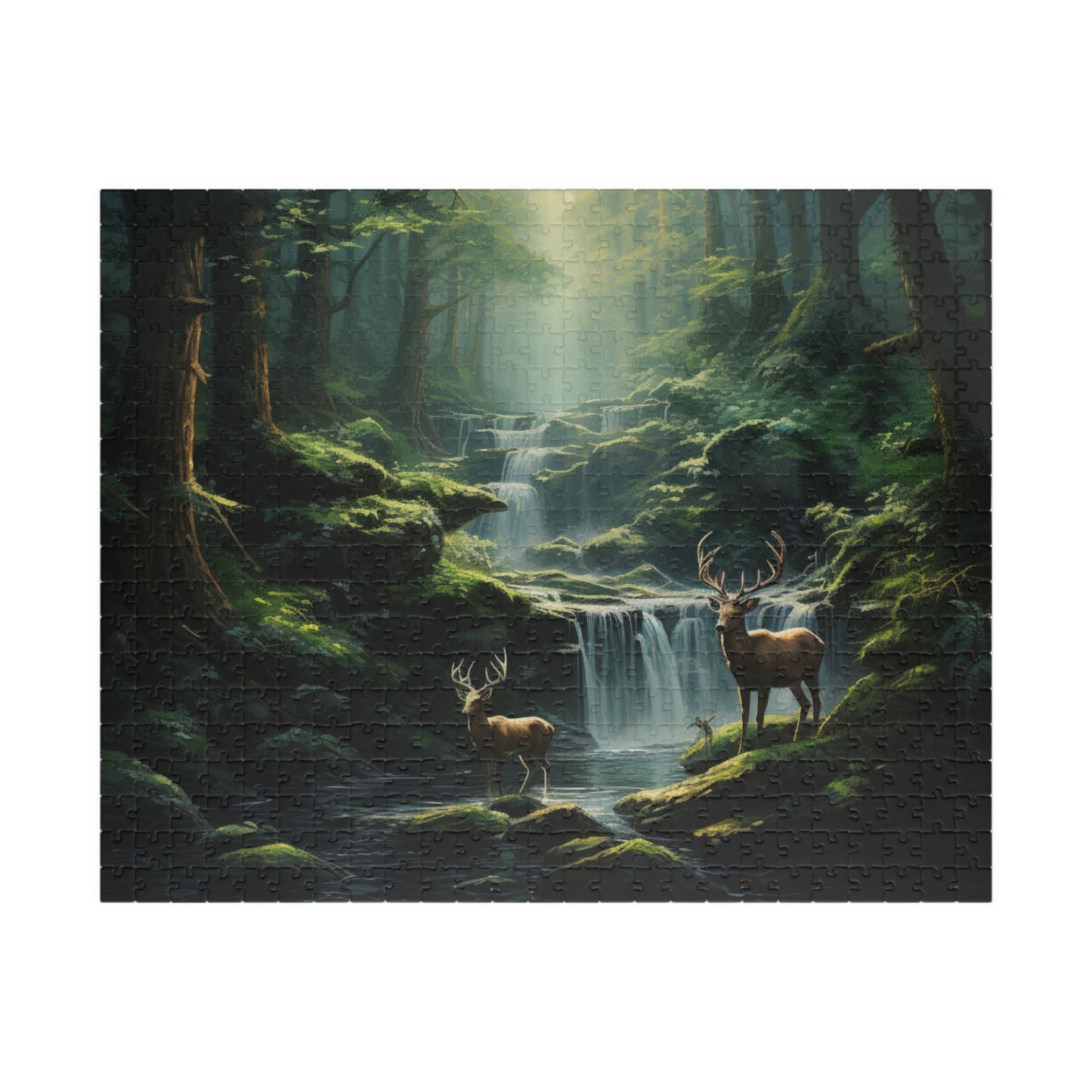 Mother Nature Puzzle (500, 1014-piece) | Natural World Earth God's Creation Deer Stag Buck Forest Woods Waterfall Stream Wild