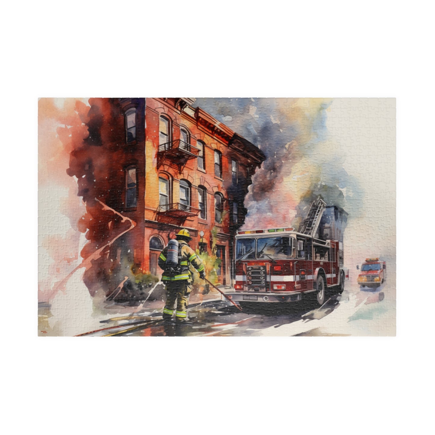 Rowhouse Fire Puzzle (500, 1014-piece) | Firefighters Fighting Fire Service Decor Collection Dept Fireman Jigsaw Game Engine