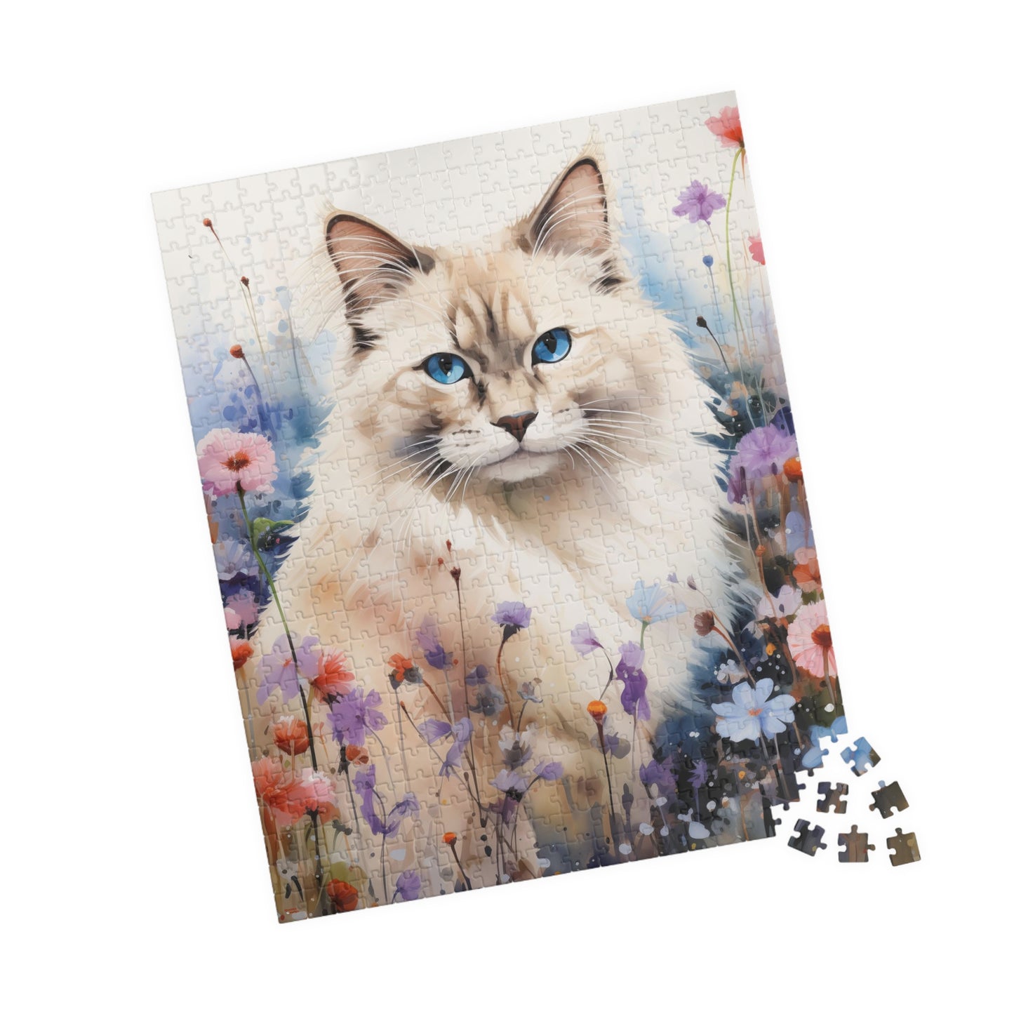 Ragdoll Cat in Wildflowers Jigsaw Puzzle (110, 252, 520, 1014-piece)Feline Pussycat Kitten Family Pet Jig Saw Animals Girls Women Lady