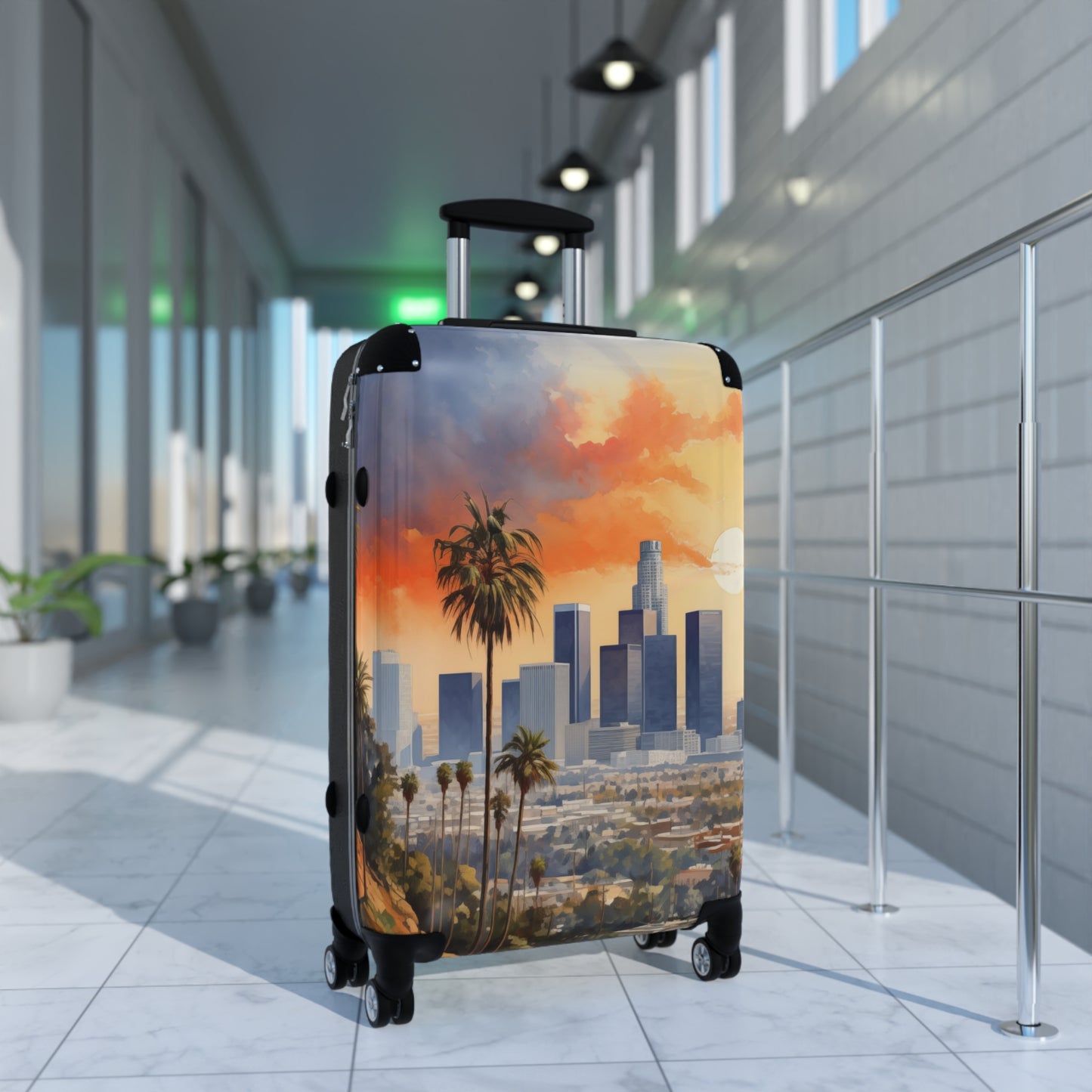 Los Angeles Suitcase | Cityscape Skyline City of Angels Bag Duffle Carry-On Watercolor Traveler California Sunset CA Garment Suit Case