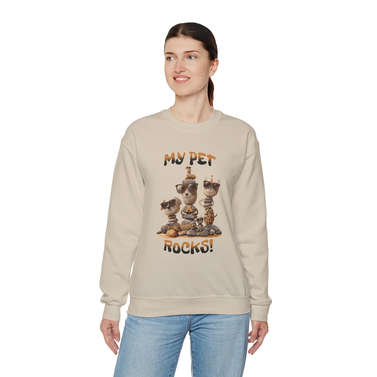 My Pet Rocks Unisex Heavy Blend™ Crewneck Sweatshirt Fun Animals Lover Dogs Cats Silly Cute Animal Print Fur Babies