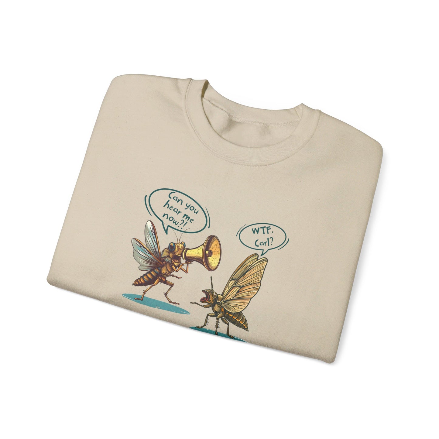 Retro Cicada Cartoon Unisex Crewneck Sweatshirt, 50% Cotton/50% Polyester Blend, 8.0 oz/yd² (271.25 g/m²), Medium-Heavy Fabric, White