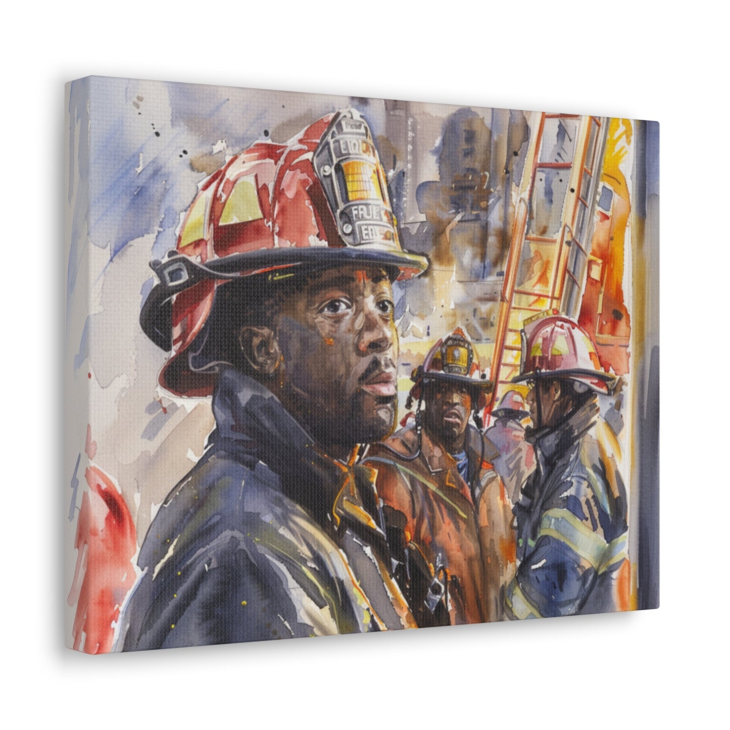 African American Firefighters Design #1 Canvas Gallery Wraps Black Firefighter Fireman Firemen Watercolor First Responder America's Bravest