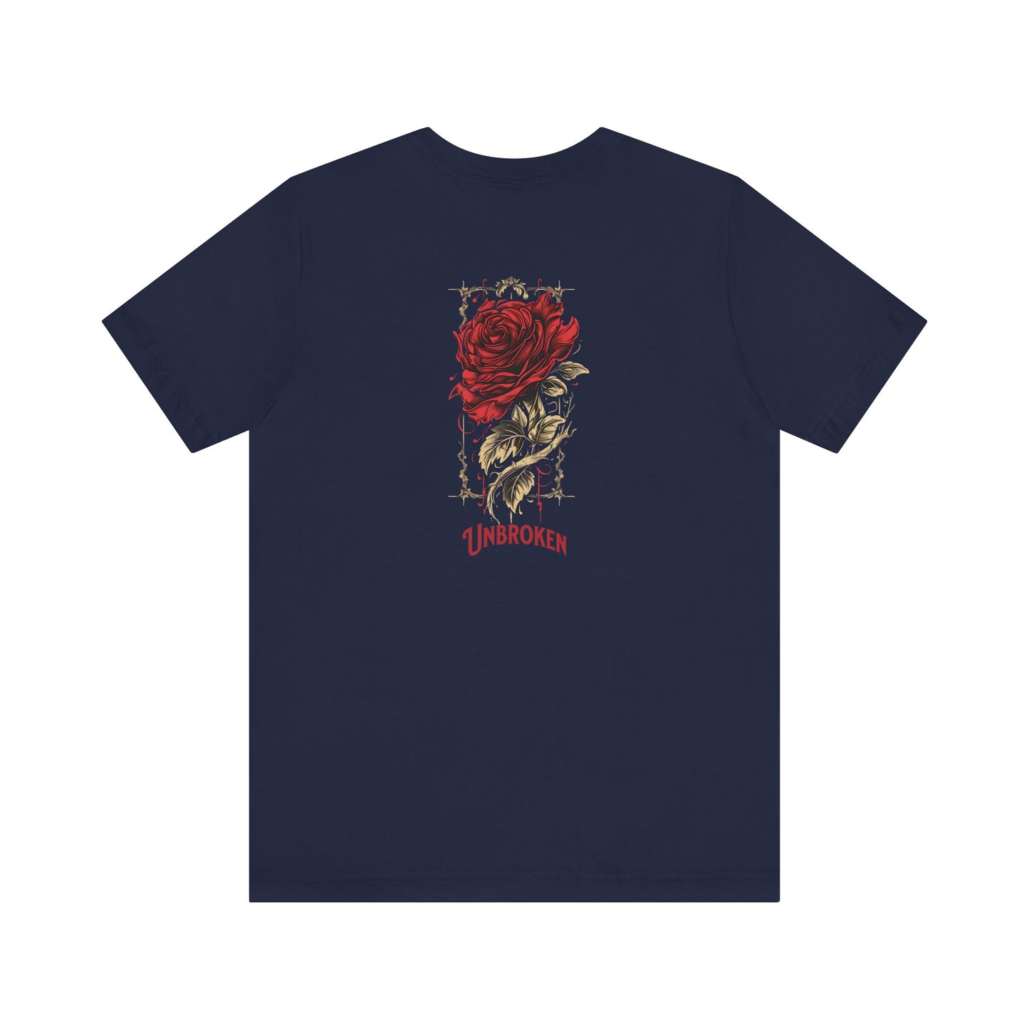 Unbroken Vintage Rose Unisex Jersey T-Shirt, Short Sleeve, Black, Navy