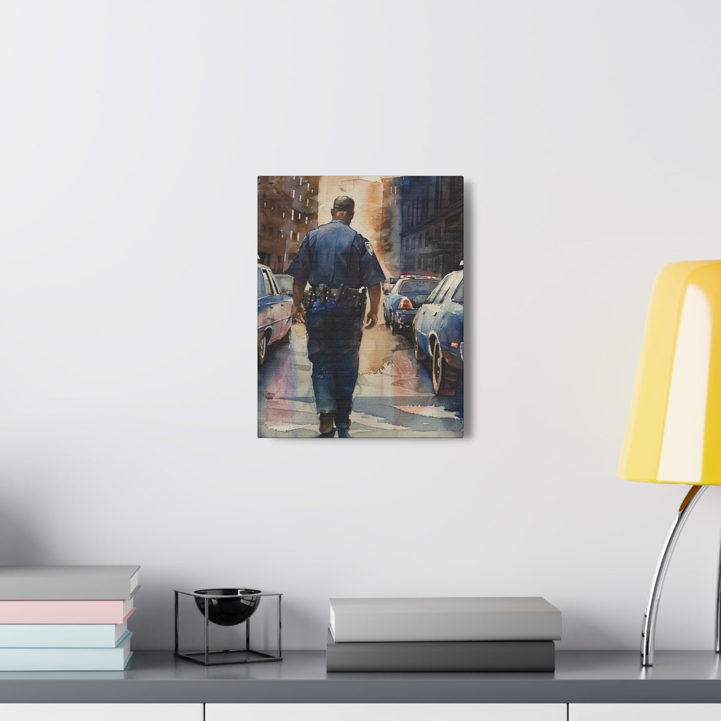 African American Police Officer #4 Canvas Gallery Wraps Watercolor Black Law Enforcement Cop America's Finest Policeman Policemen Artwork