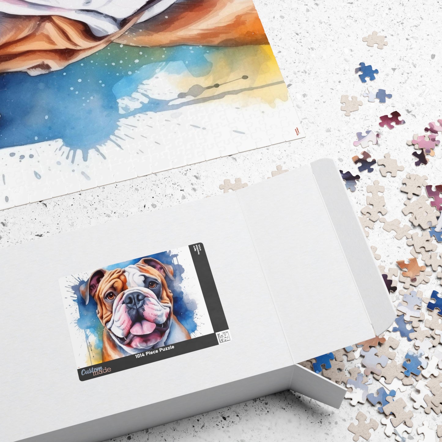 Bulldog Jigsaw Puzzle, Watercolor Portrait (110, 252, 520, 1014-piece)English British Dog Family Pet K9 Canine Mastiff Puppy Puppies Tabletop Games Jig Saw