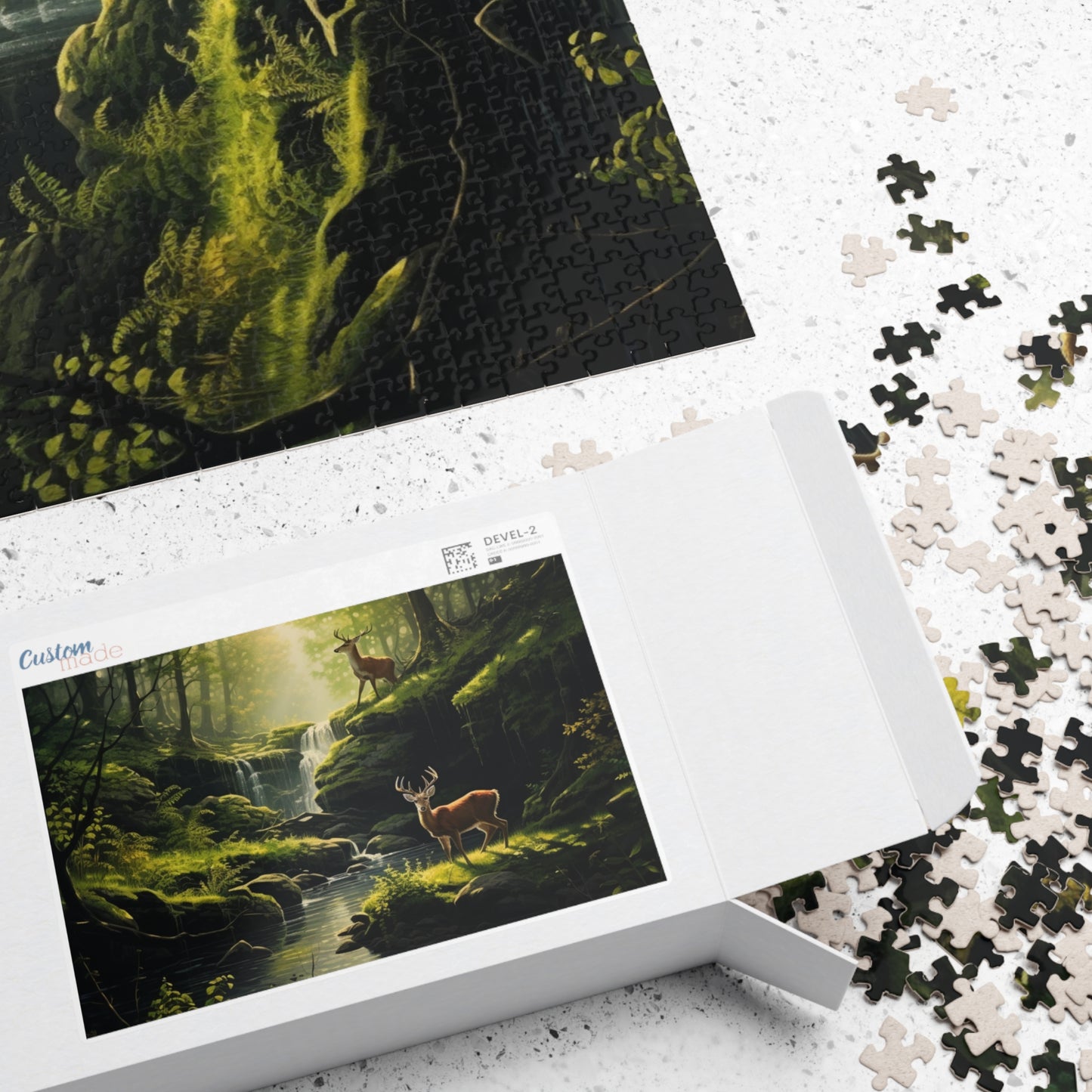 Nature's Wilderness Puzzle (500, 1014-piece) | Animal Life Nature Trees Waterfall Light God's Creatures Stag Doe Buck Flora Fauna